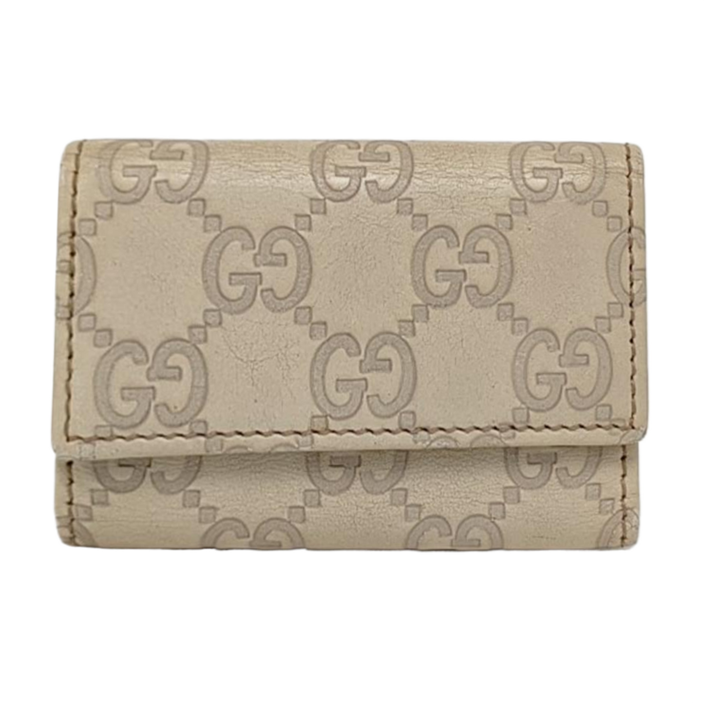 GUCCI White Leather Monogrammed Key Case Golden hardware-(SKU)-956774135