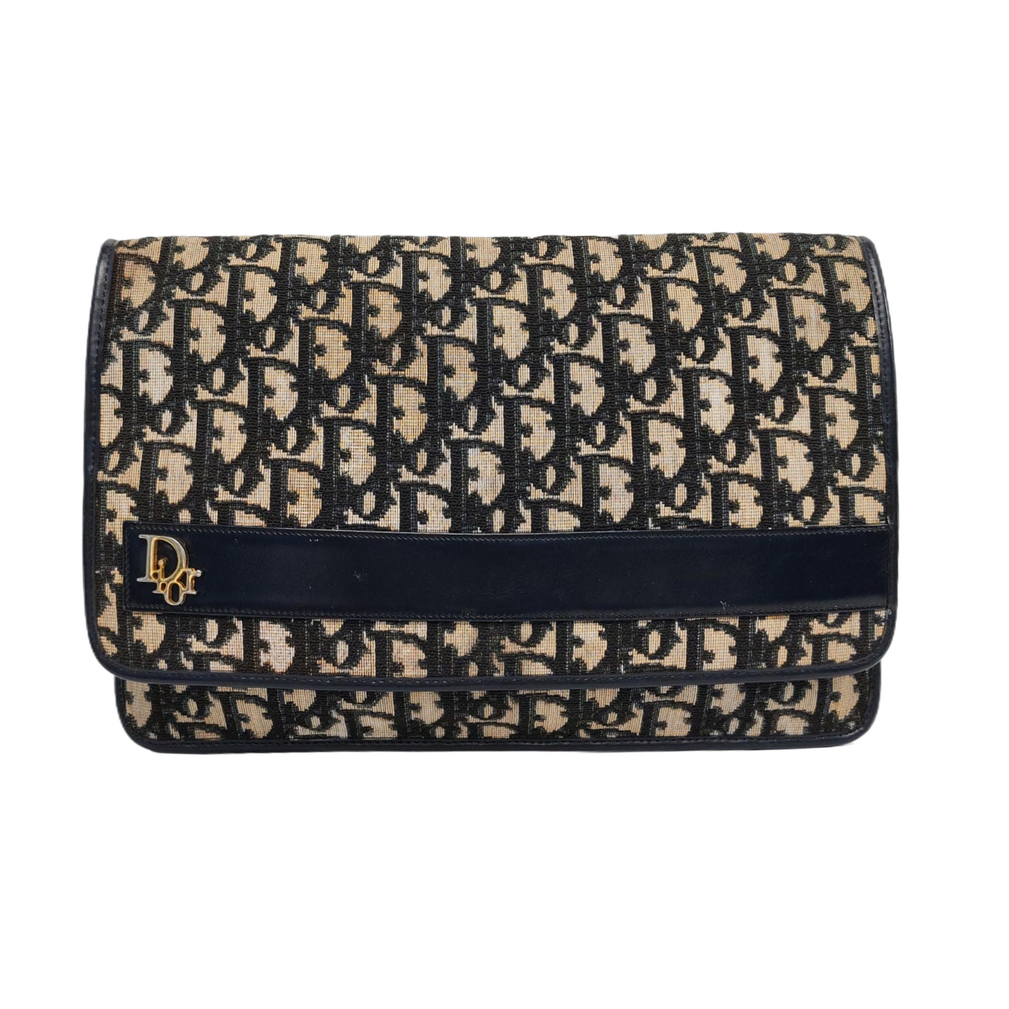 DIOR Brown Canvas Monogrammed Clutch Golden hardware-(SKU)-956712038