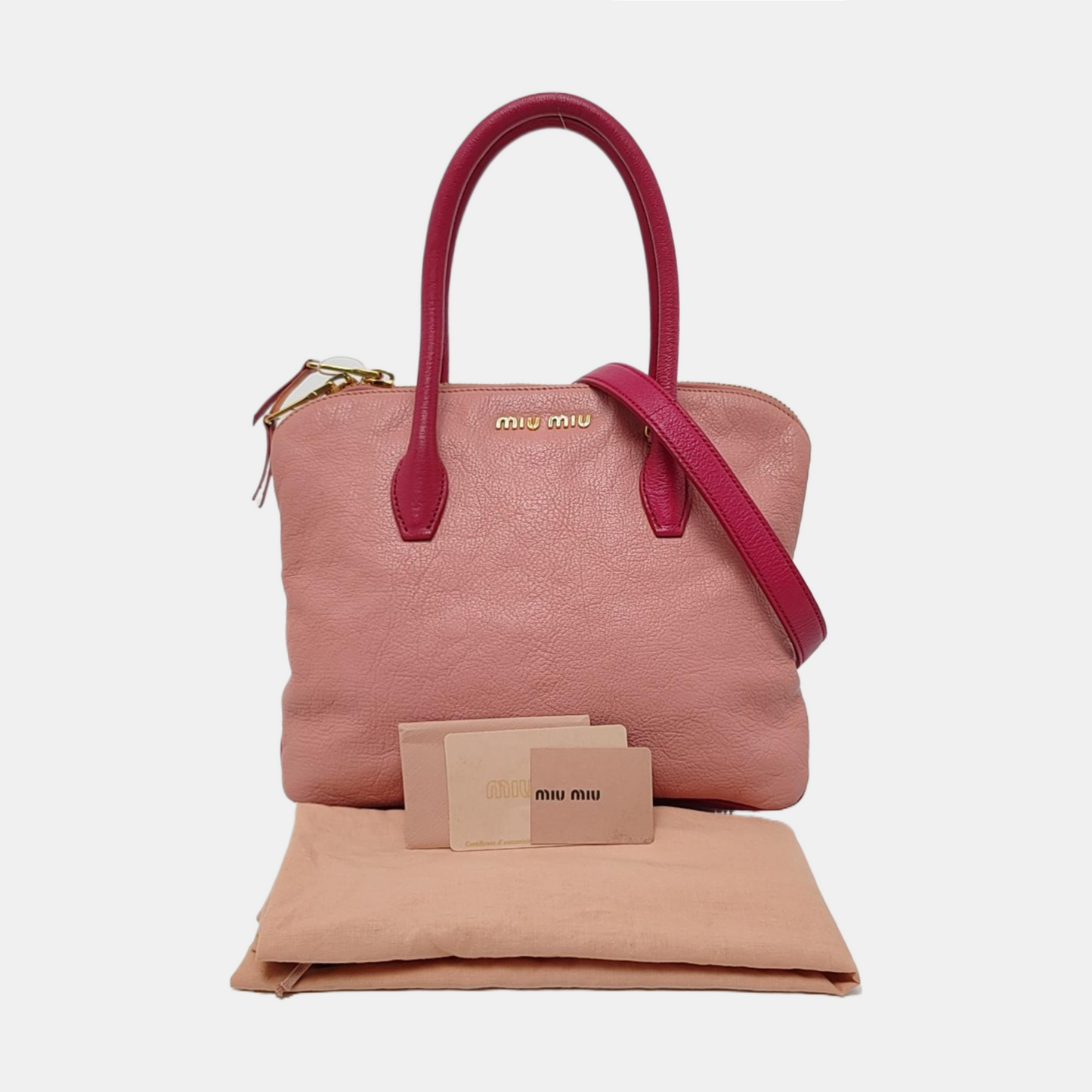 Miu Miu Pink Cowhide Crossbody Tote Bag Single Shoulder Golden hardware Removable shoulder strap-(SKU)-956651797