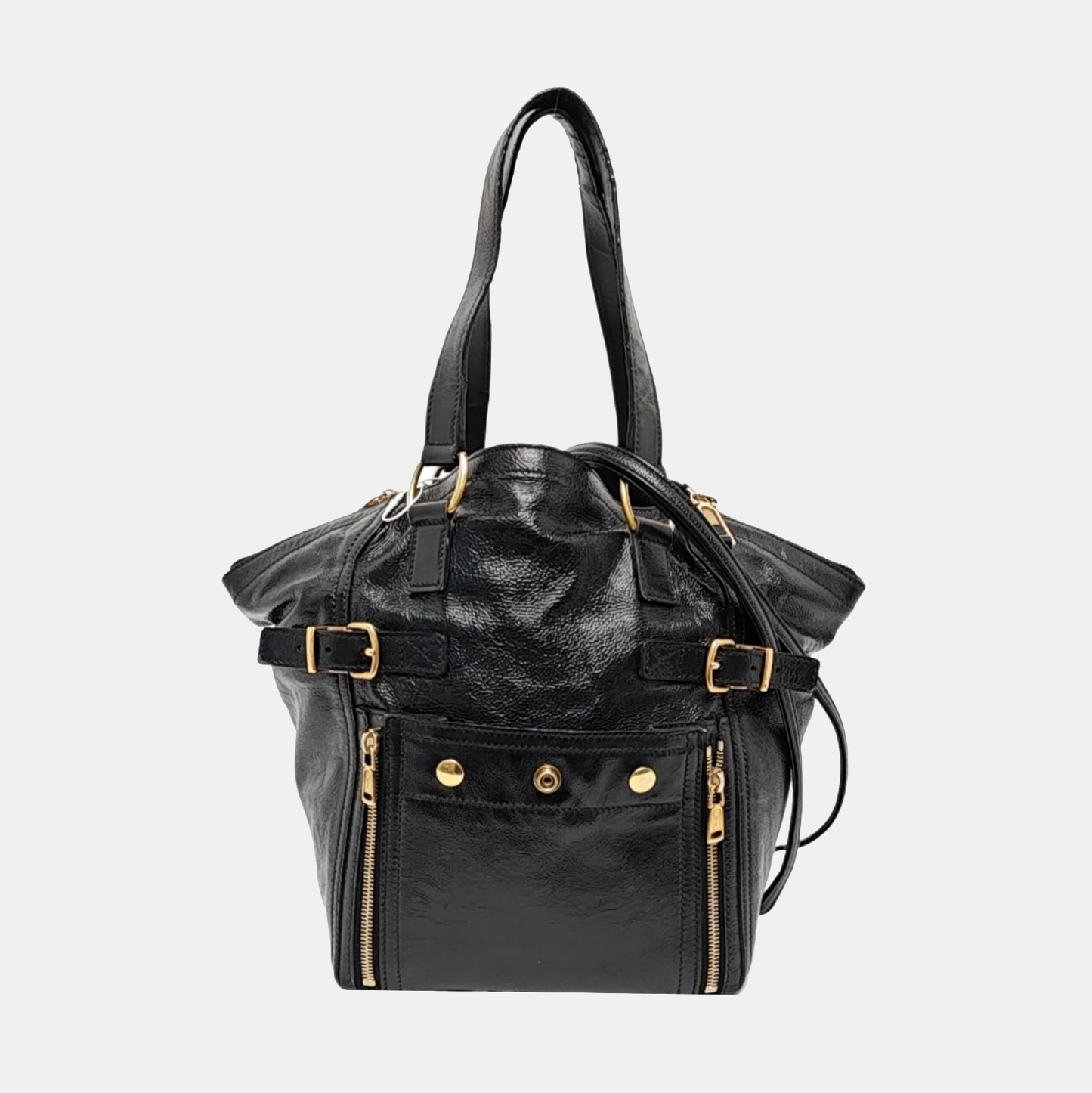 YSL Black Cowhide Studs Tote Handbag Golden hardware-(SKU)-956655184