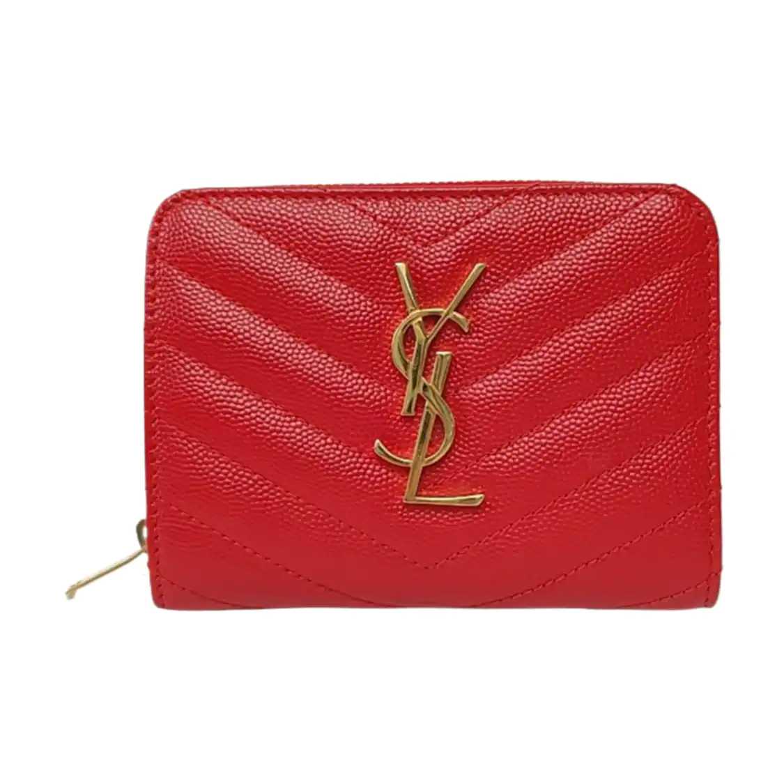 YSL MONOGRAM 红色牛皮绗缝V纹钱包 Golden hardware-(SKU)-956982328