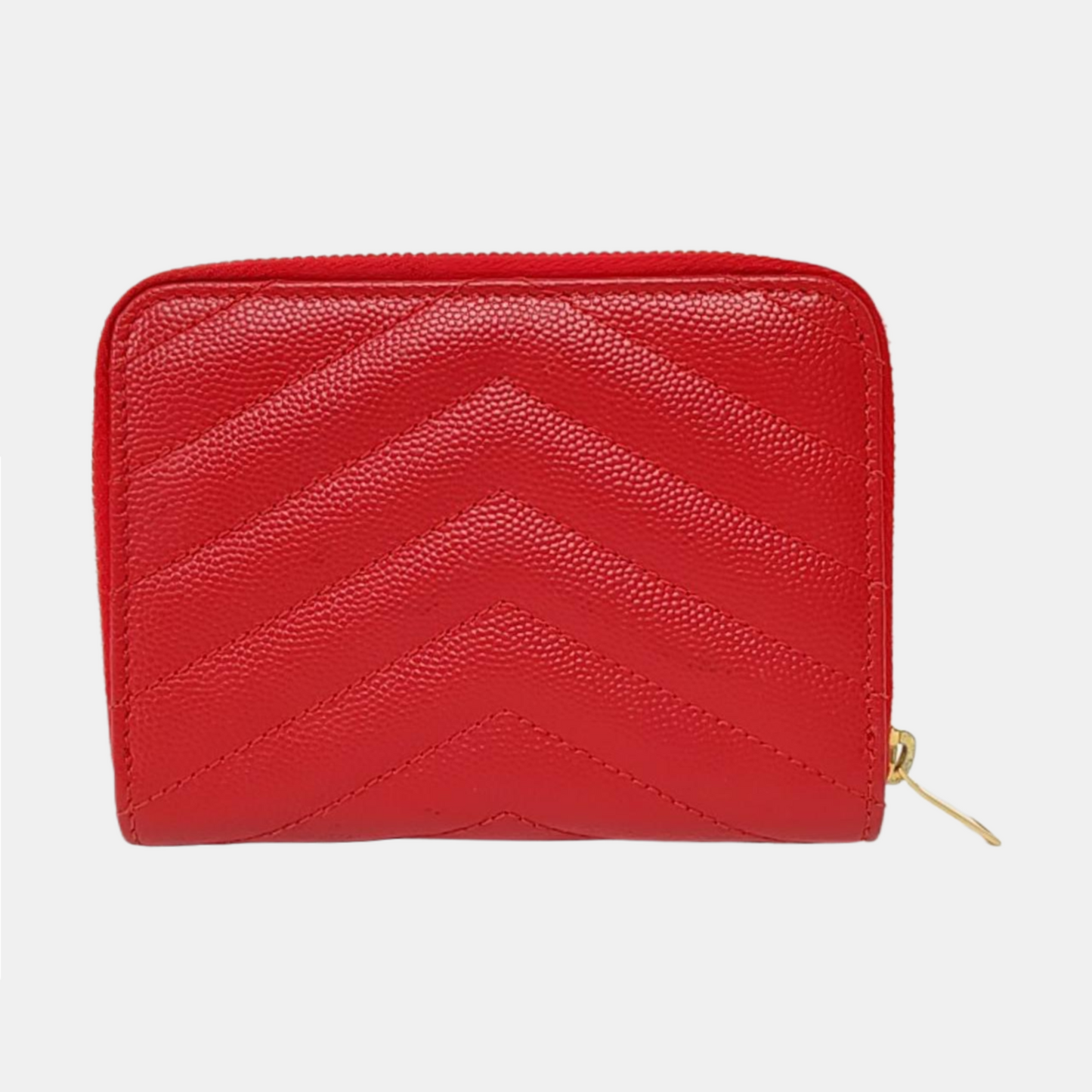 YSL MONOGRAM 红色牛皮绗缝V纹钱包 Golden hardware-(SKU)-956982328