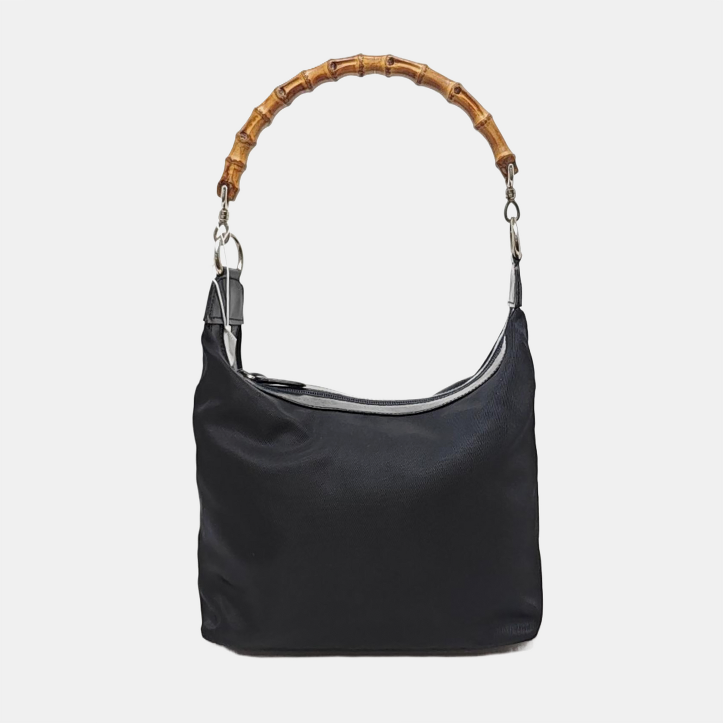GUCCI Bamboo 1947 Black Canvas Bamboo Handle Handbag Single Shoulder Bag Silver Hardware-(SKU)-956992006