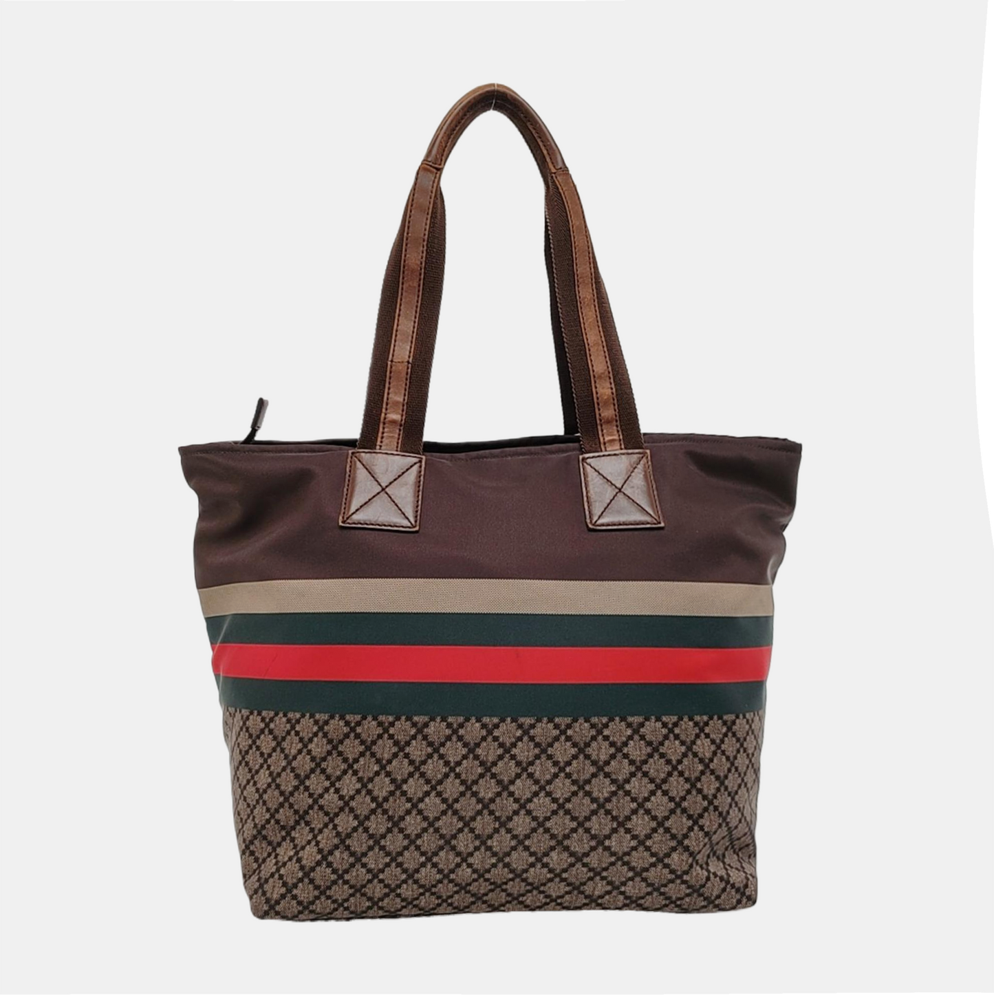 GUCCI Brown nylon monogram striped strap handbag crossbody shoulder tote Golden hardware-(SKU)-957584034