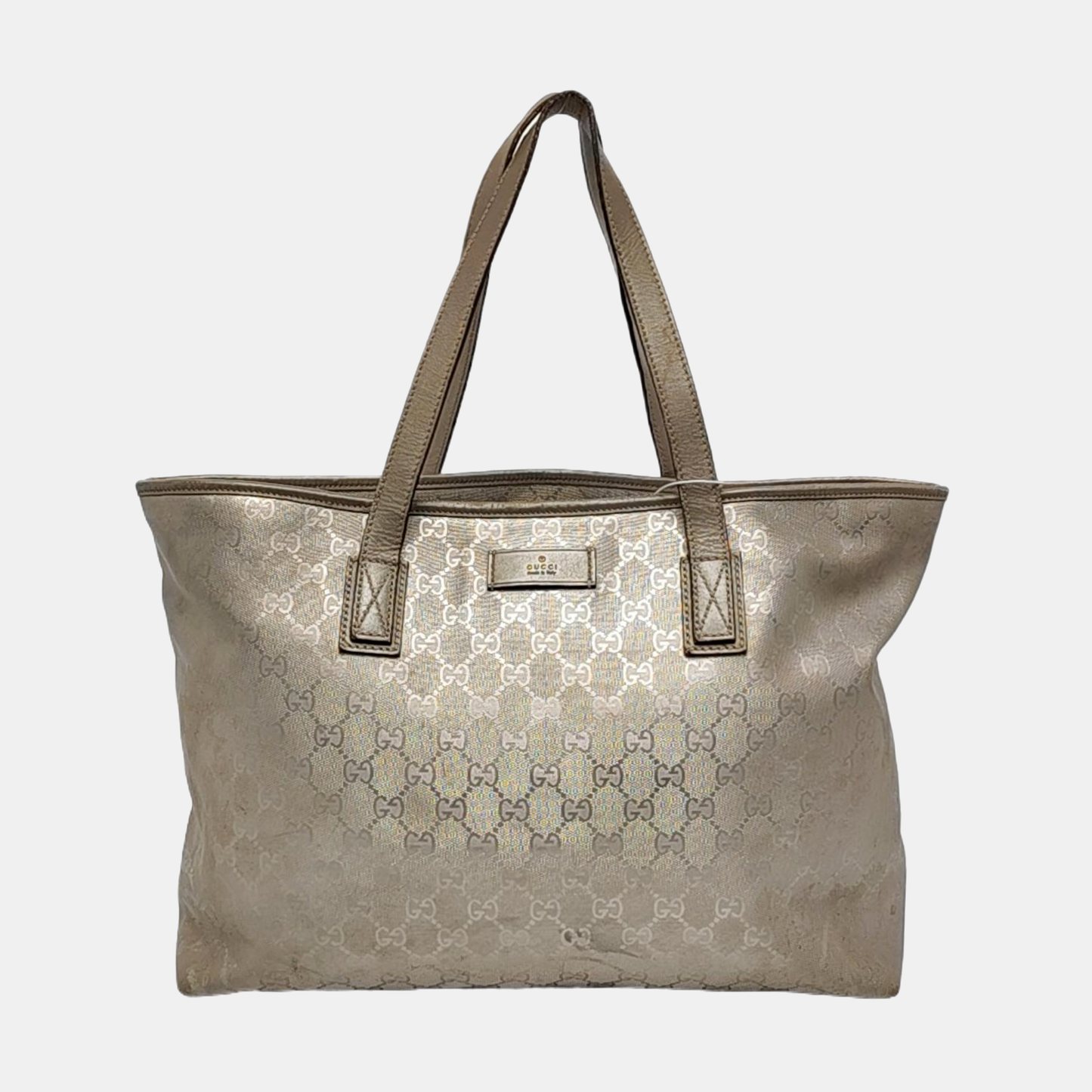 GUCCI GG Imprime Silver Coated Canvas Monogram Shoulder Bag Handbag Silver Hardware-(SKU)-957584035
