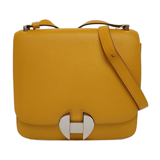 HERMÈS 2002 20 Amber Yellow Evercolor Calfskin Crossbody Shoulder Bag with Silver Hardware, C-(SKU)-957461966