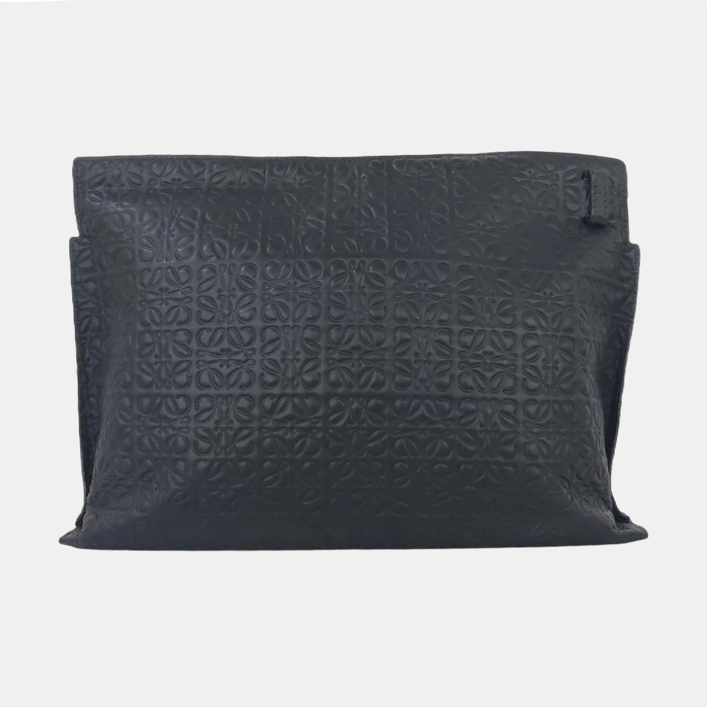 LOEWE T Pouch Black Cowhide Textured Monogrammed Coin Purse Silver Hardware-(SKU)-957345146
