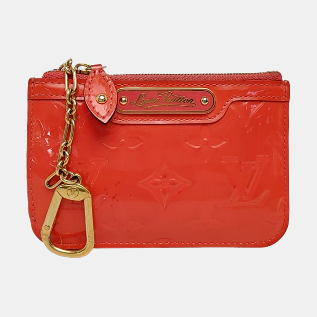 LOUIS VUITTON Orange patent leather old floral embossed wallet Golden hardware-(SKU)-957410293
