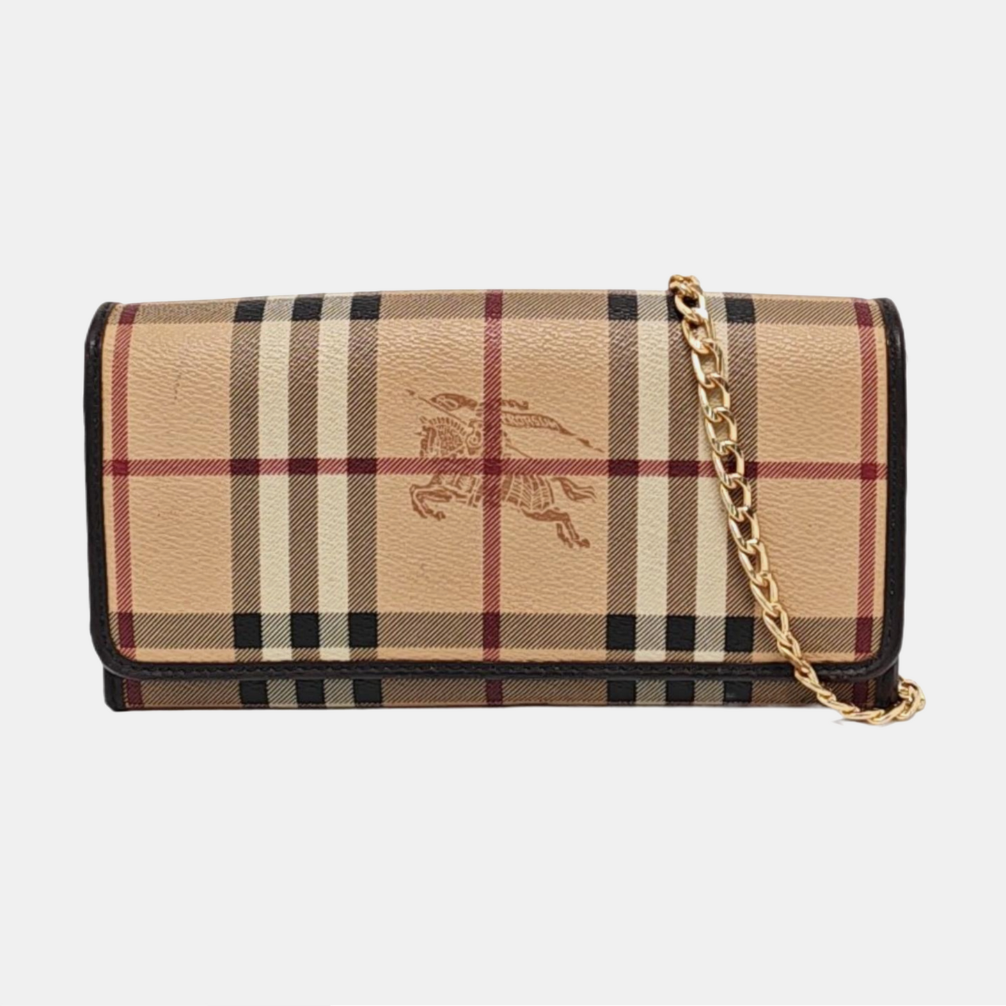 BURBERRY Beige coated canvas war horse plaid wallet Golden hardware-(SKU)-957775654