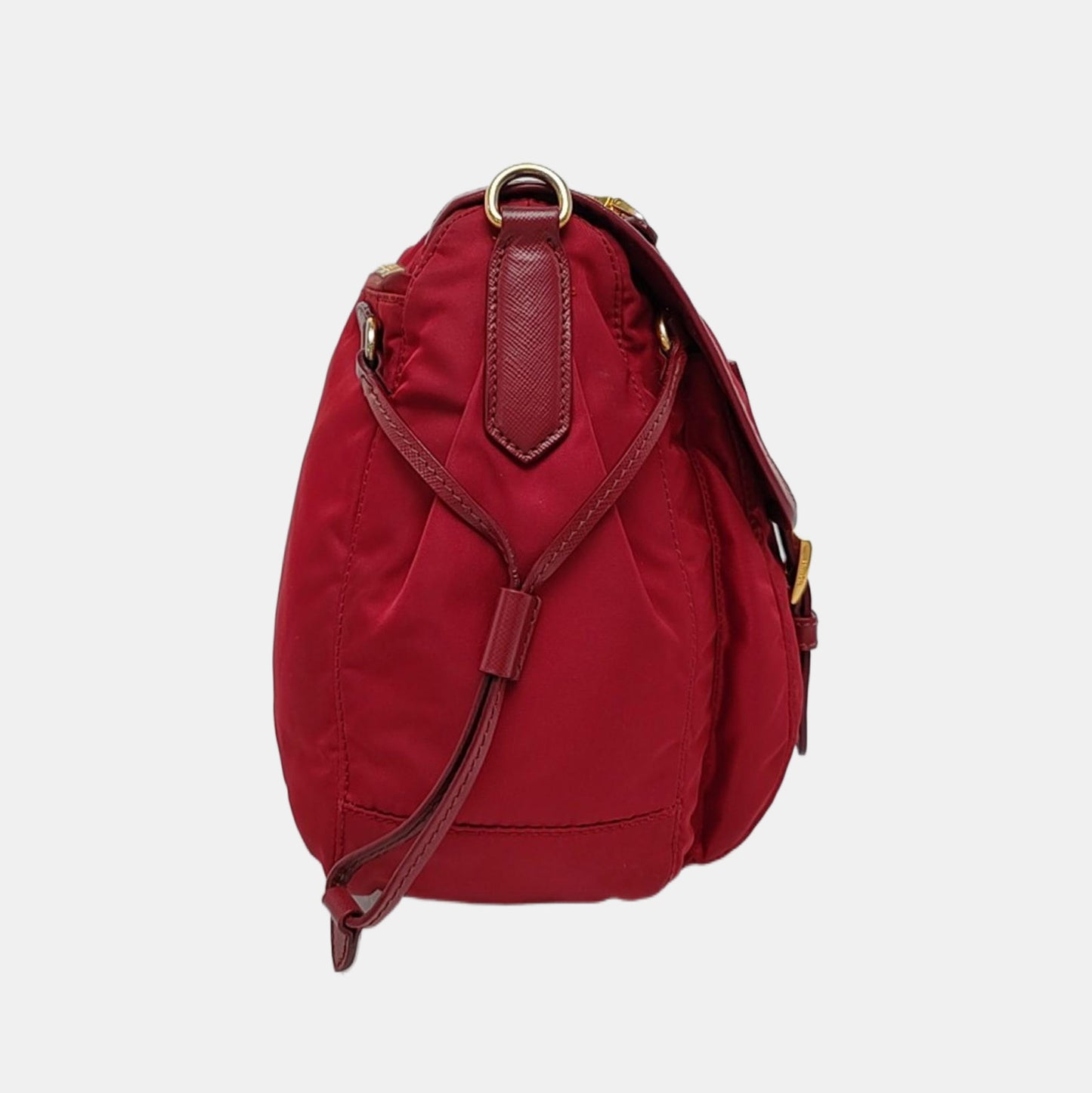 PRADA Vela Messenger Bag Red Nylon Cross Grain Single Shoulder Crossbody Golden hardware Removable shoulder strap-(SKU)-957669142