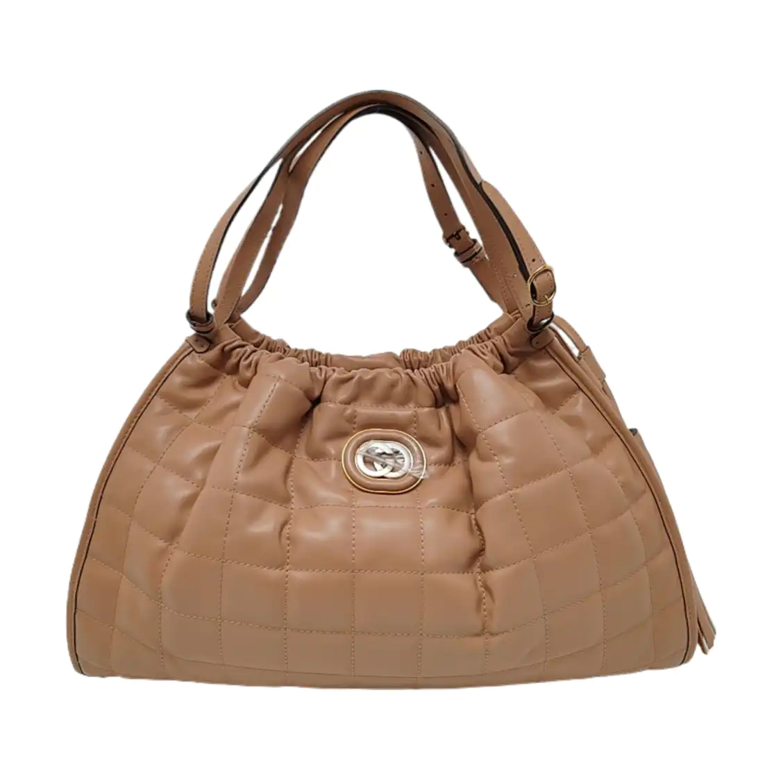 GUCCI Deco Medium Camel Leather Quilted Single Shoulder Bag with Gold Hardware 3 Removable Straps-(SKU)-957612728