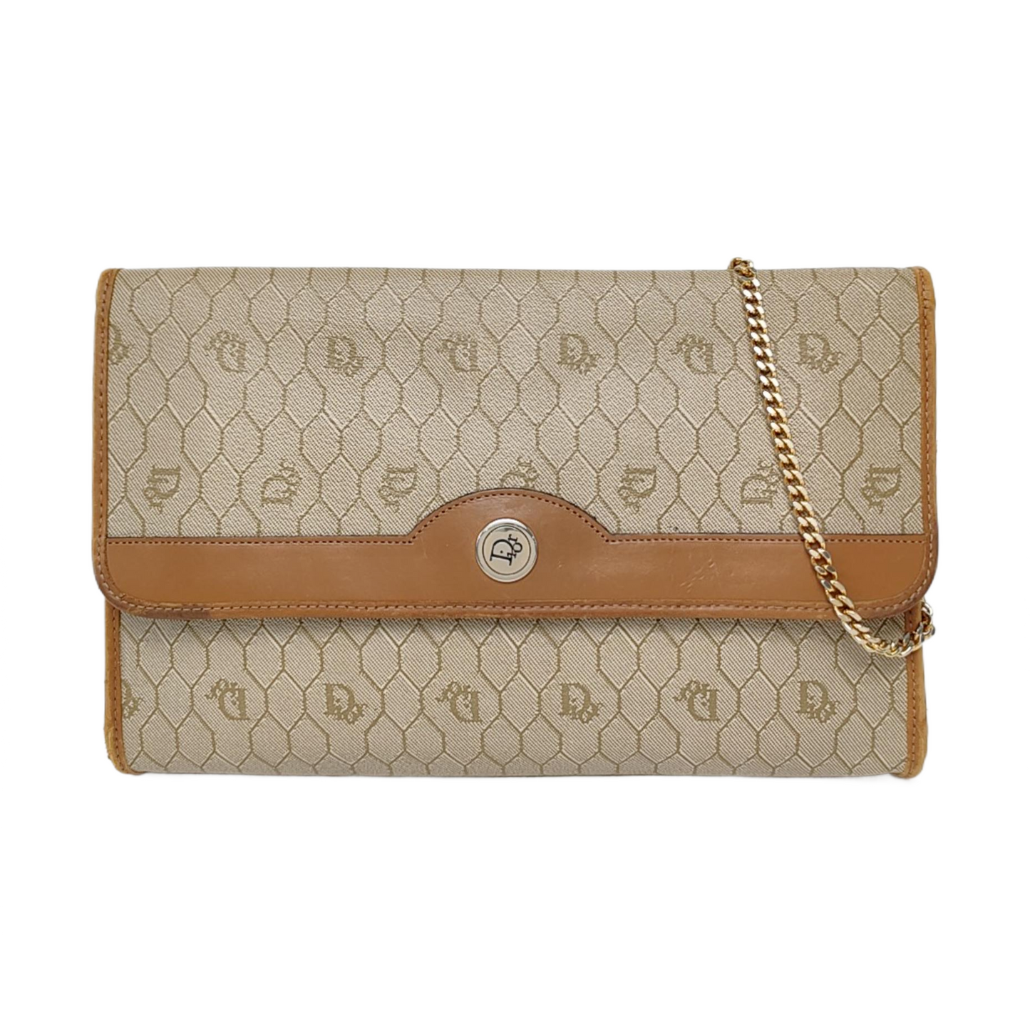 DIOR Khaki Coated Canvas Monogram Printed Shoulder Bag Golden hardware-(SKU)-957692854