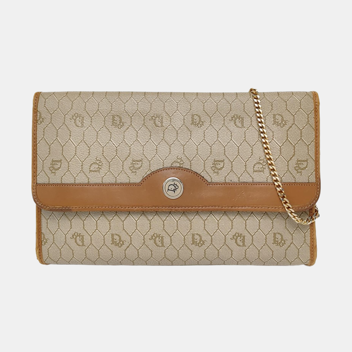 DIOR Khaki Coated Canvas Monogram Printed Shoulder Bag Golden hardware-(SKU)-957692854