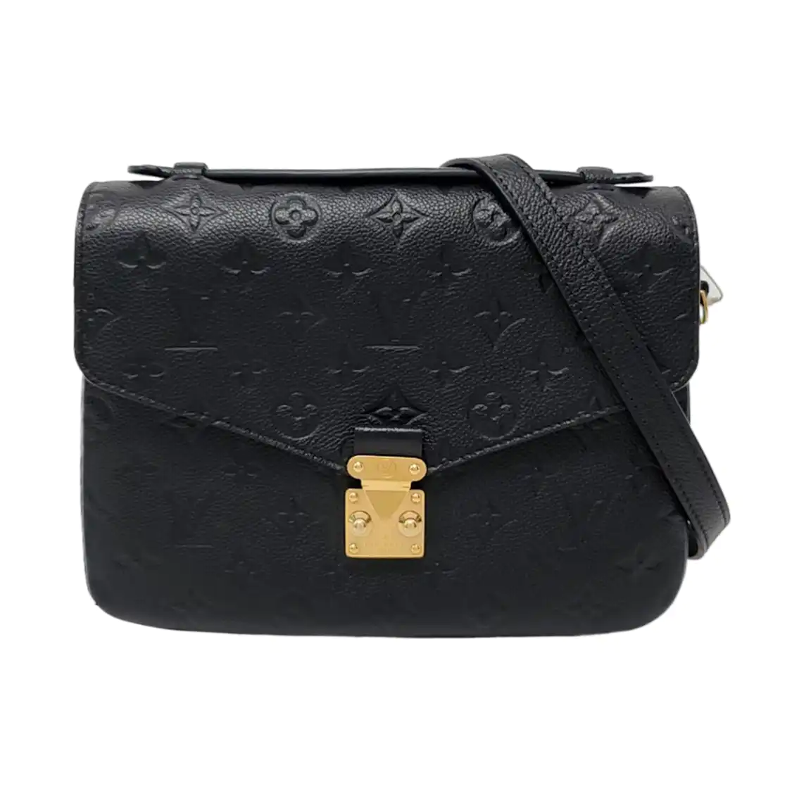 LOUIS VUITTON MÉTIS Medium Black Leather Monogram Vernis Messenger Bag with Shoulder Strap and Handle, Gold Hardware, Detachable Strap-(SKU)-957679450