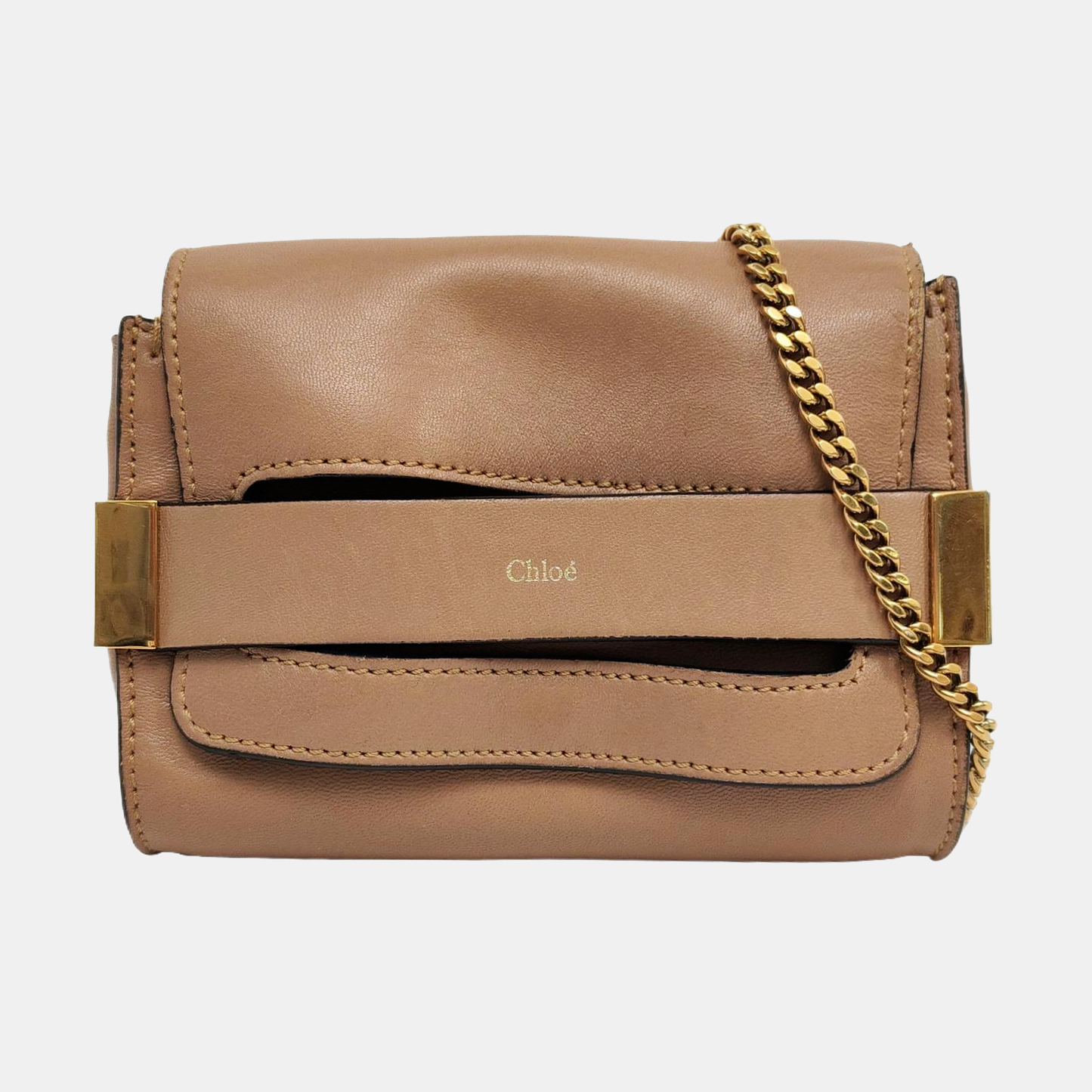 Chloé Elle Brown Leather Crossbody Single Shoulder Bag Golden hardware-(SKU)-957308916