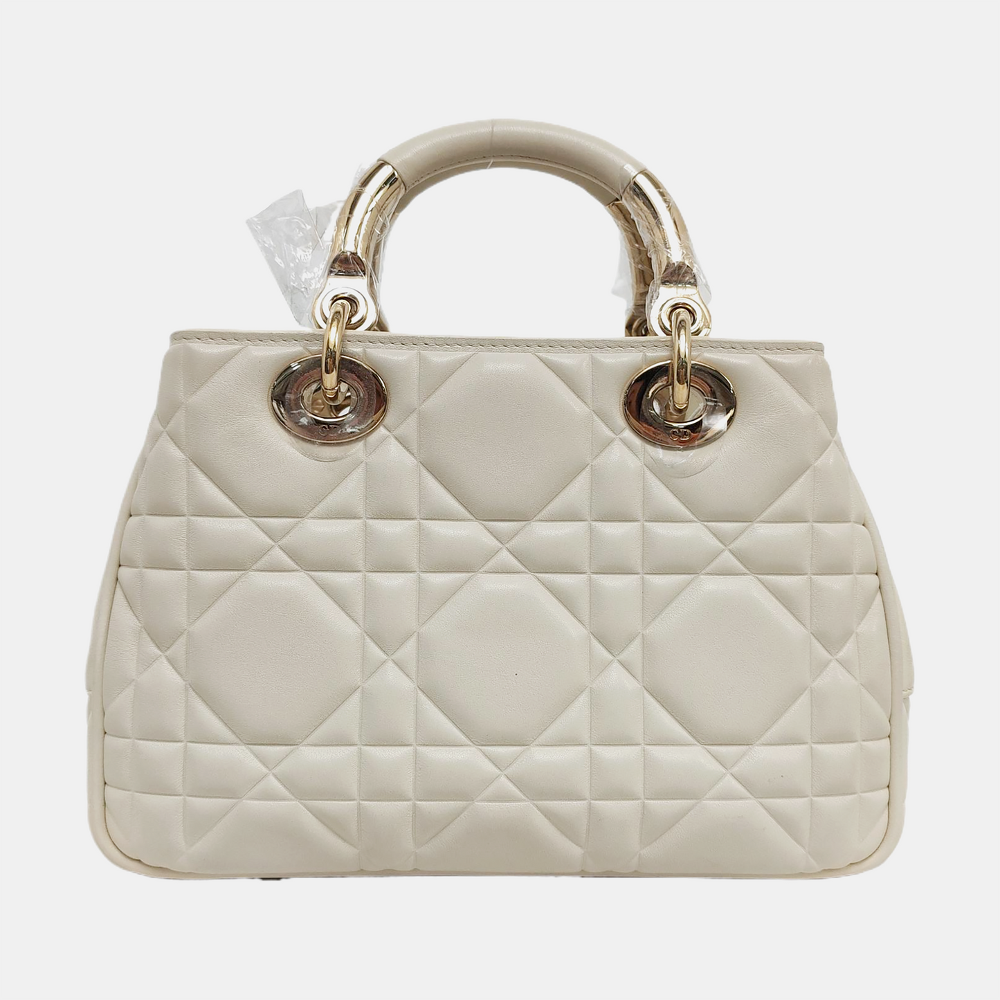 DIOR Lady Dior Small White Leather Cannage Quilted Diana Bag Single Shoulder Bag Tote Bag Crossbody Bag with Gold Hardware Removable Strap-(SKU)-957082816