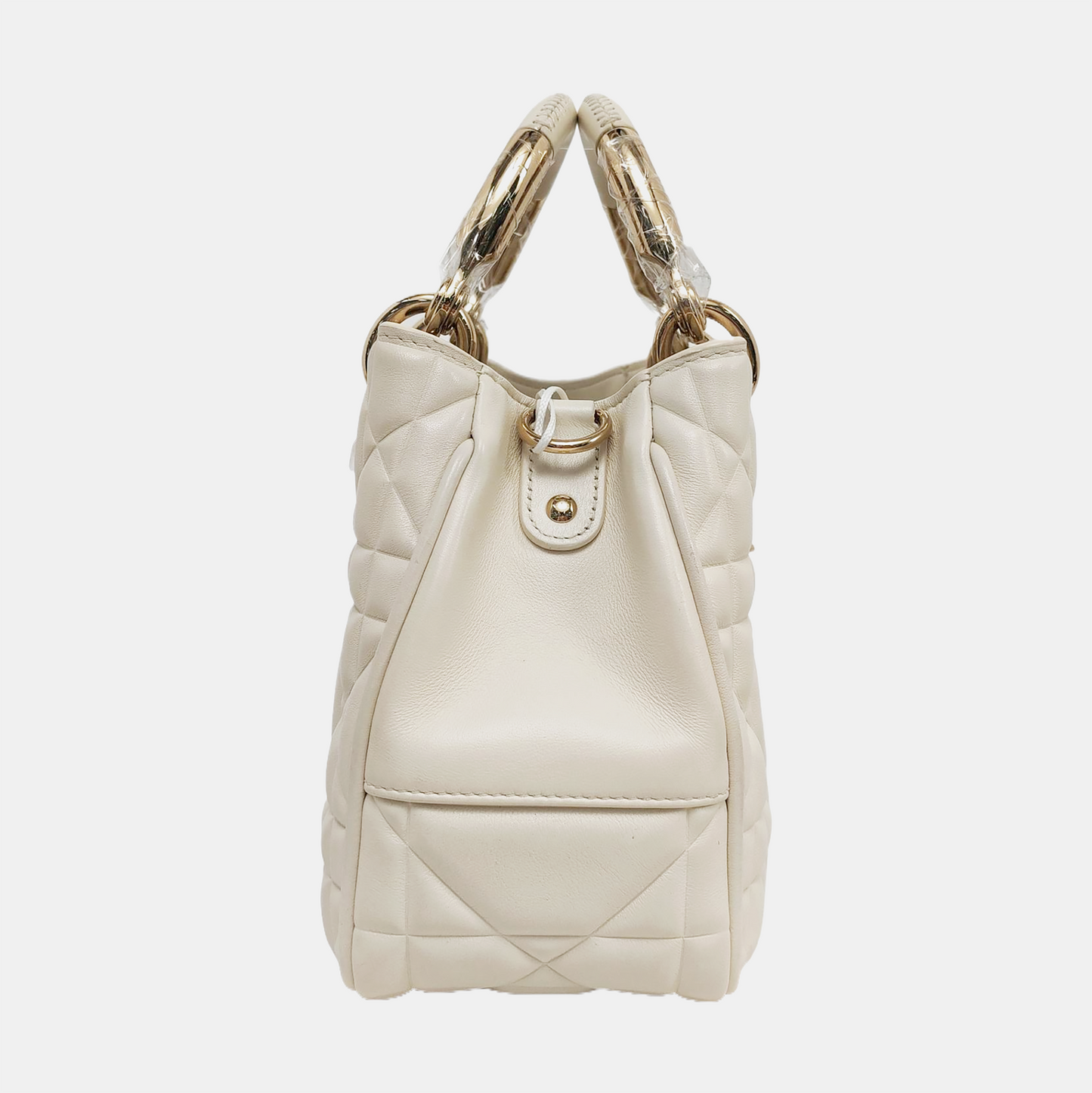 DIOR Lady Dior Small White Leather Cannage Quilted Diana Bag Single Shoulder Bag Tote Bag Crossbody Bag with Gold Hardware Removable Strap-(SKU)-957082816