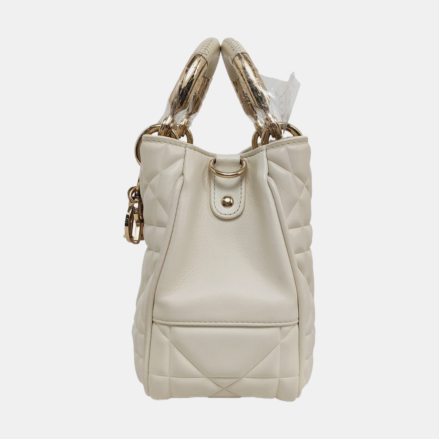 DIOR Lady Dior Small White Leather Cannage Quilted Diana Bag Single Shoulder Bag Tote Bag Crossbody Bag with Gold Hardware Removable Strap-(SKU)-957082816