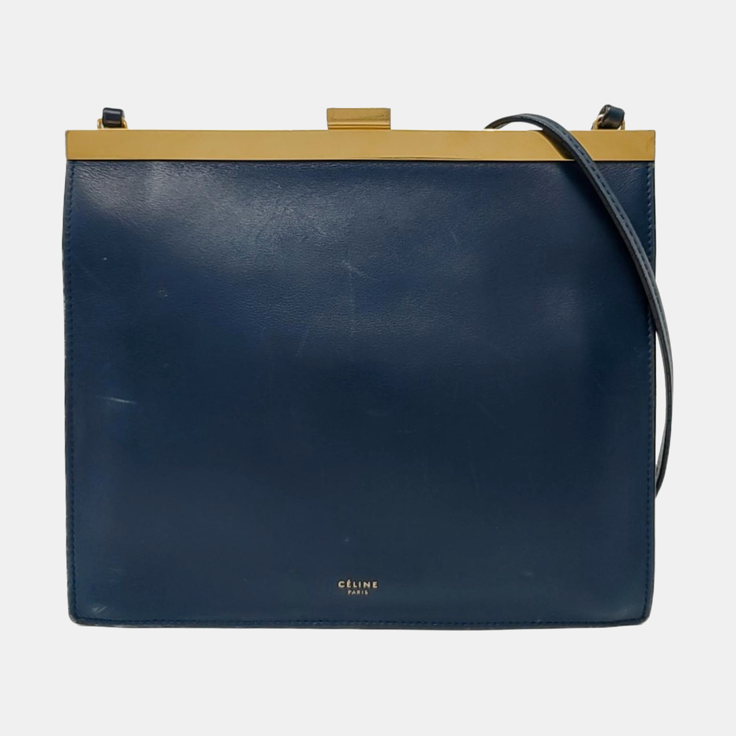 CELINE Box Bag Dark Blue Leather Crossbody Shoulder Bag Golden hardware-(SKU)-957943140