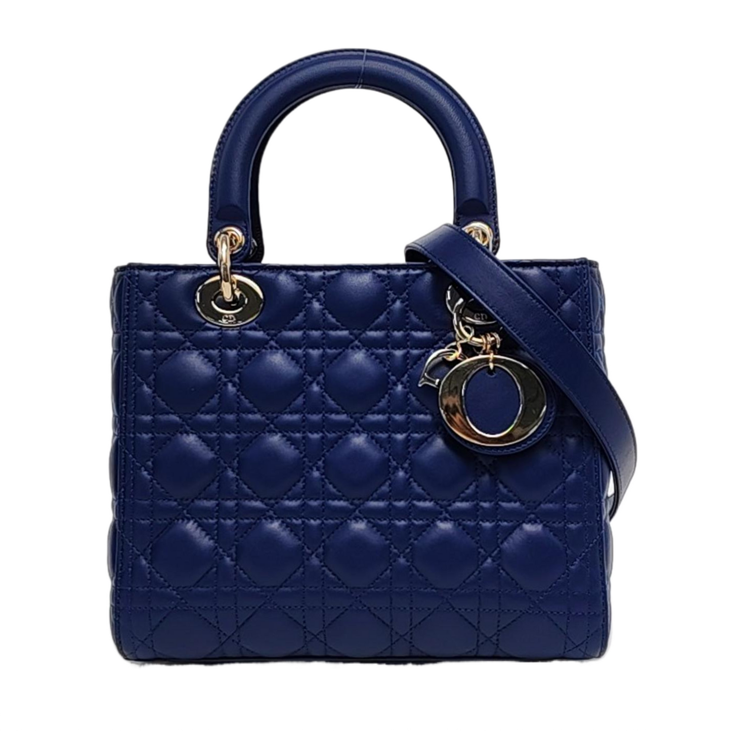 DIOR Lady Dior Medium Size Blue Lamb Skin Quilted Dior Bag Crossbody Shoulder Bag with Detachable Strap-(SKU)-958282075