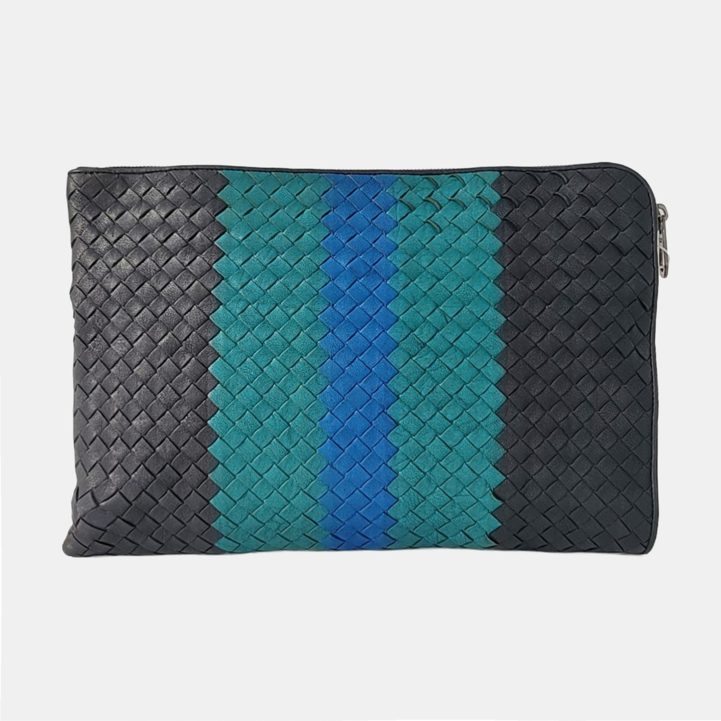 BOTTEGA VENETA Contrast Color Leather Woven Clutch Ruthenium color hardware-(SKU)-958209922