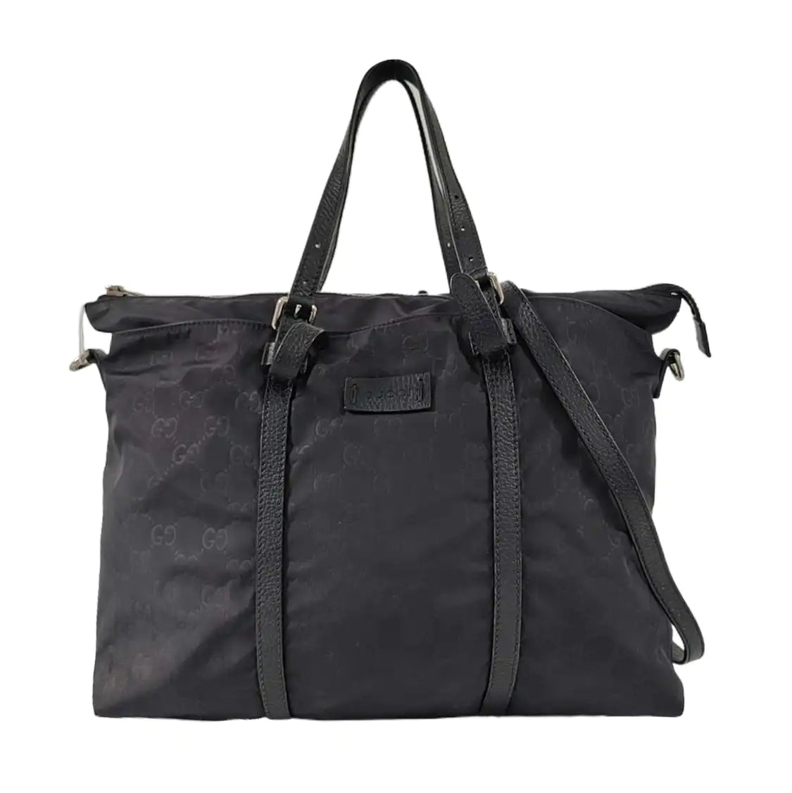 GUCCI GG Imprime Black Nylon Old Flower Single Shoulder Bag Handbag Crossbody Bag Silver Hardware Removable shoulder strap-(SKU)-958181512