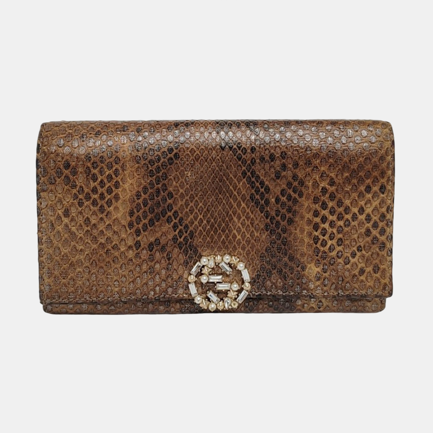 GUCCI Queen Margaret Brown Snake Leather Embossed Wallet Golden hardware-(SKU)-958381527