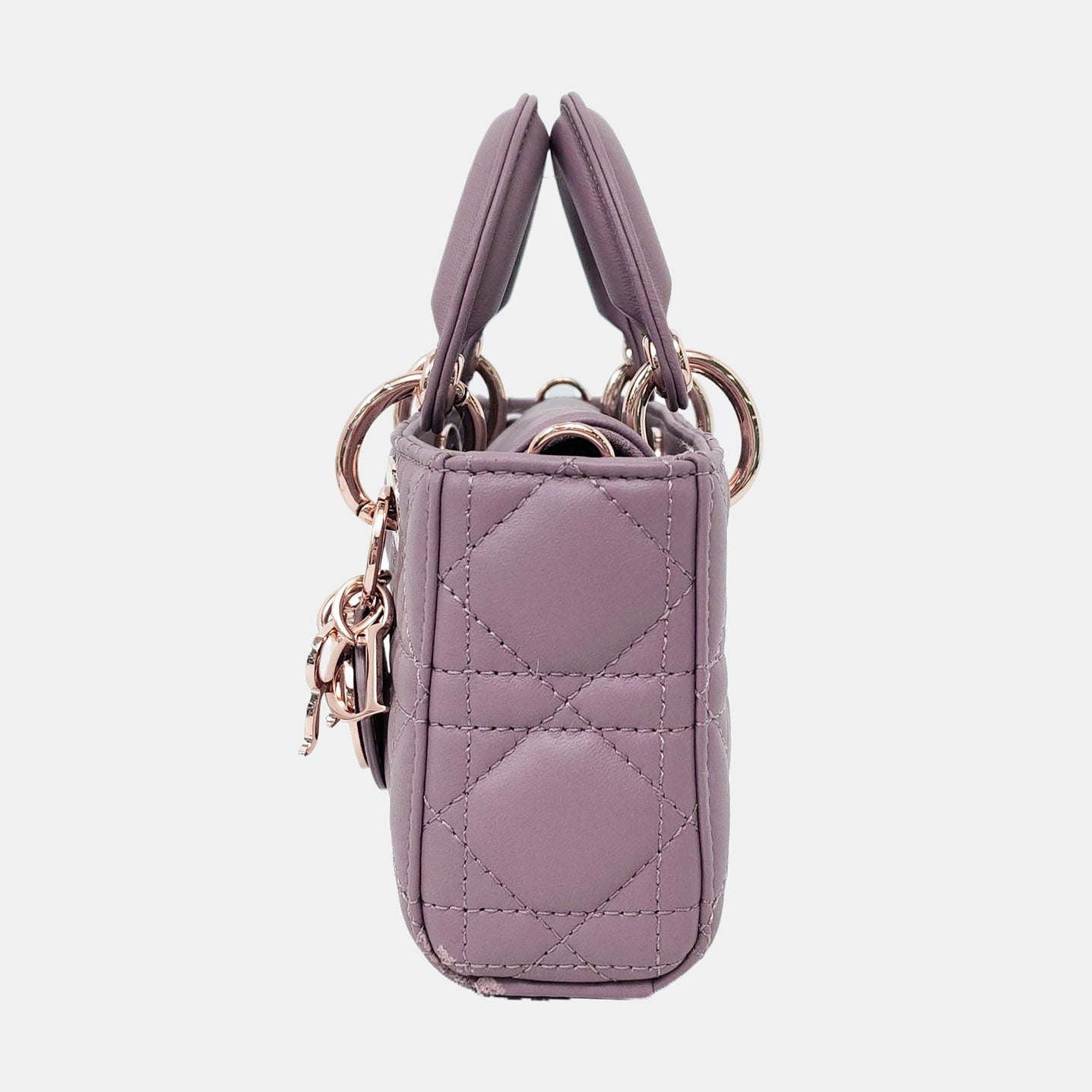 DIOR Lady D-Joy Super Mini Purple Lamb Skin Wicker Stitched Crossbody Shoulder Bag Handbag Tote Bag Golden Hardware 2 Removable Straps-(SKU)-958282279