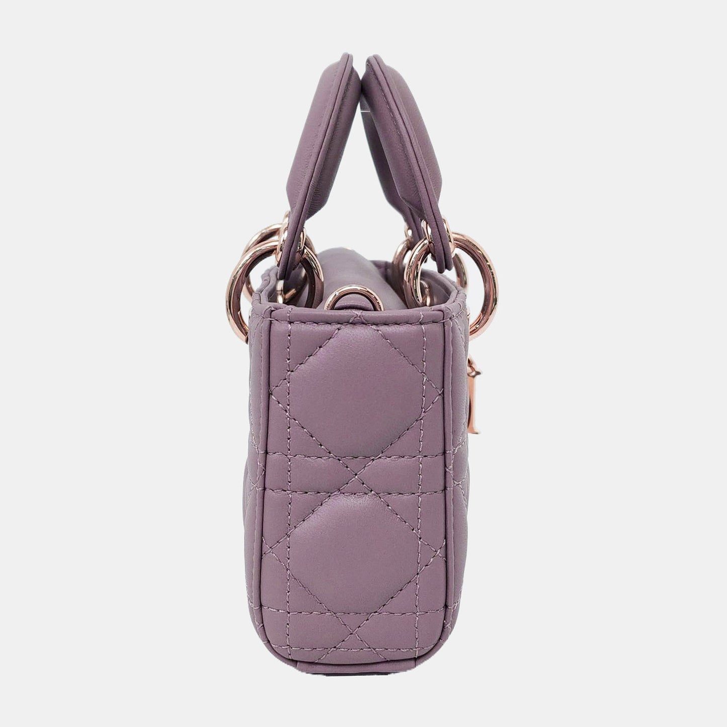 DIOR Lady D-Joy Super Mini Purple Lamb Skin Wicker Stitched Crossbody Shoulder Bag Handbag Tote Bag Golden Hardware 2 Removable Straps-(SKU)-958282279