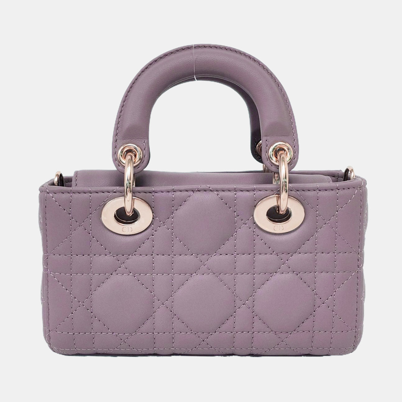 DIOR Lady D-Joy Super Mini Purple Lamb Skin Wicker Stitched Crossbody Shoulder Bag Handbag Tote Bag Golden Hardware 2 Removable Straps-(SKU)-958282279