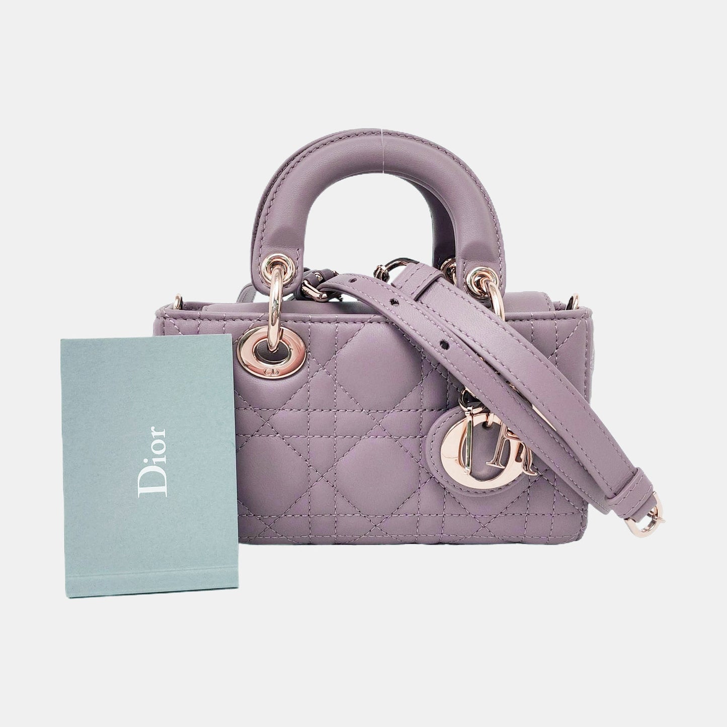 DIOR Lady D-Joy Super Mini Purple Lamb Skin Wicker Stitched Crossbody Shoulder Bag Handbag Tote Bag Golden Hardware 2 Removable Straps-(SKU)-958282279