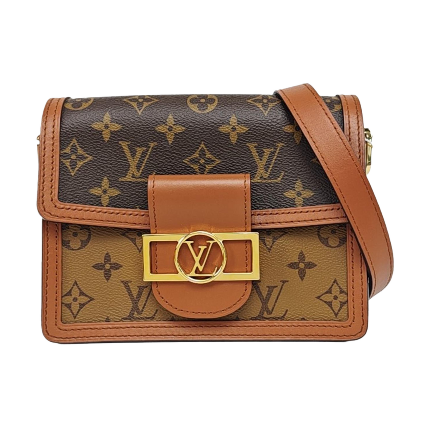 LOUIS VUITTON DAUPHINE Mini Brown Coated Canvas Monogram Vernis Dauphine Crossbody Bag Shoulder Bag Adjustable Strap Complete Accessories-(SKU)-958208247