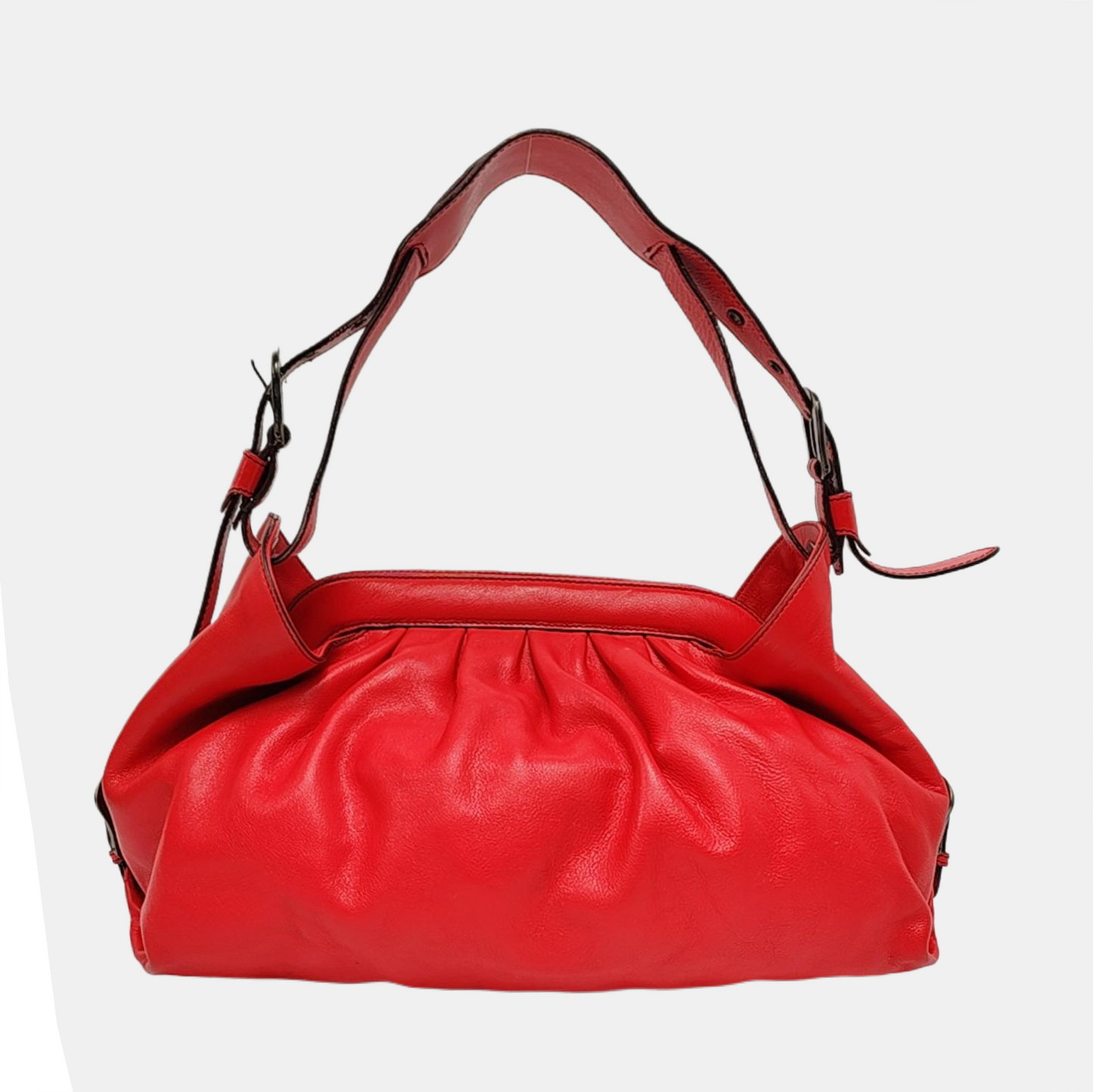 FENDI Red Calf Leather Crossbody Shoulder Bag Tote Golden hardware Removable shoulder strap-(SKU)-958494081