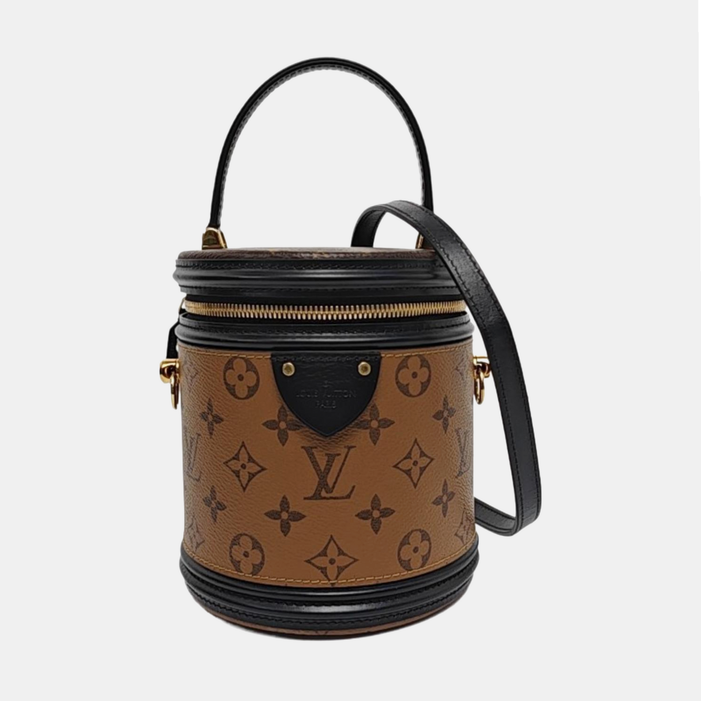 LOUIS VUITTON CANNES Small Brown Coated Canvas Monogram Damier Ebene Crossbody Tote Shoulder Bag Golden Hardware Removable Shoulder Strap-(SKU)-958365083