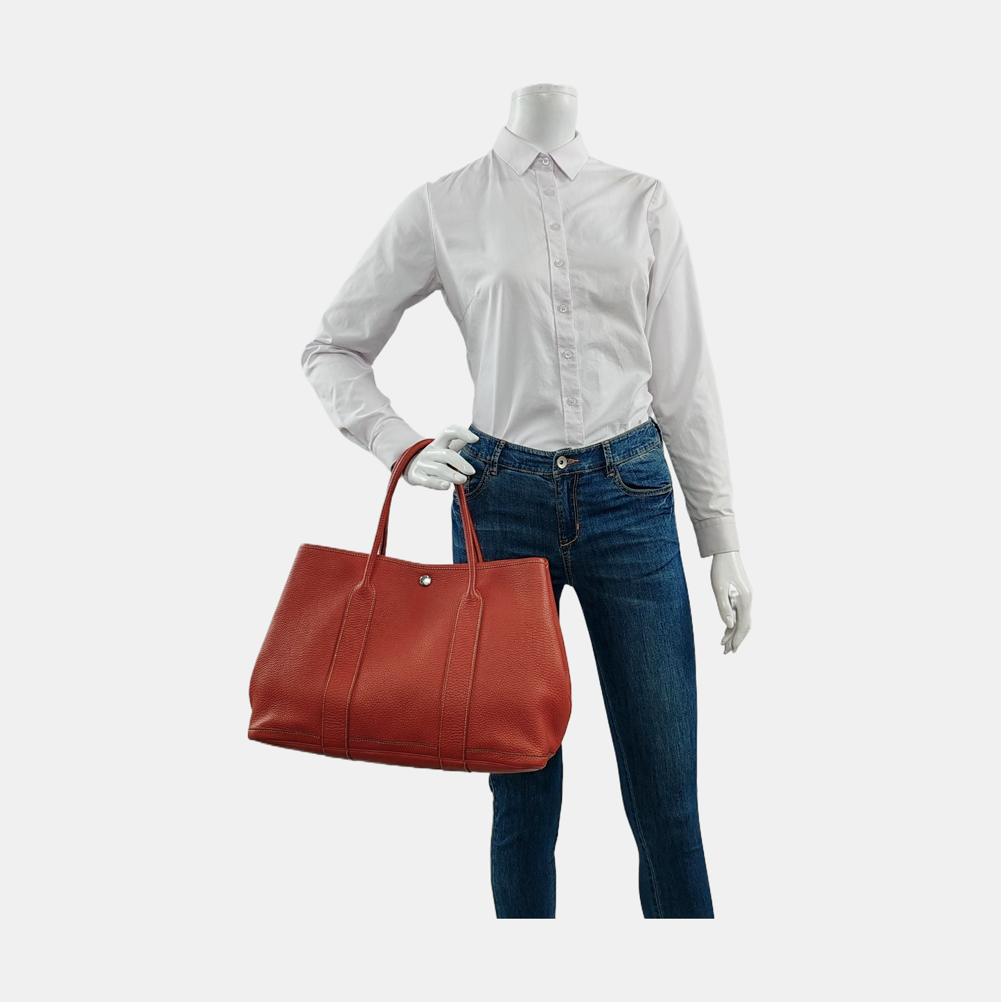 HERMÈS Garden Party 36 Red Negonda Leather Handbag, Silver Hardware, 🅀 Monogrammed-(SKU)-958206619