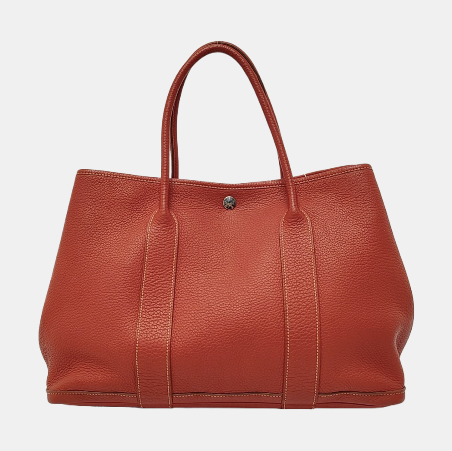 HERMÈS Garden Party 36 Red Negonda Leather Handbag, Silver Hardware, 🅀 Monogrammed-(SKU)-958206619