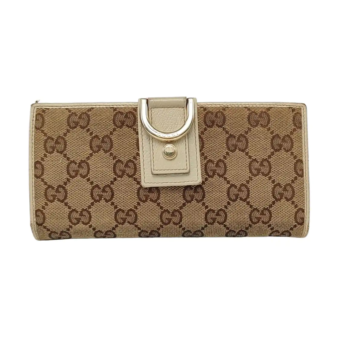 GUCCI Khaki Canvas Monogrammed Wallet Golden hardware-(SKU)-956740009