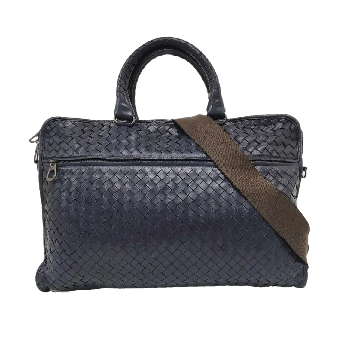 BOTTEGA VENETA Dark Blue Sheepskin Woven Single Shoulder Bag Handbag Ruthenium color hardware Removable shoulder strap-(SKU)-954022155