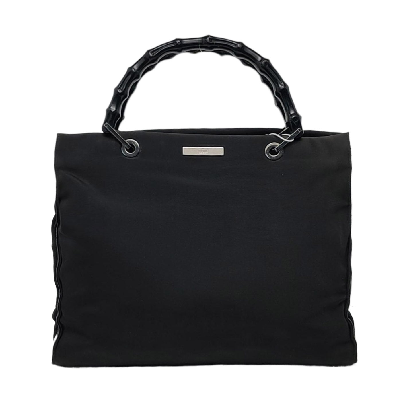 GUCCI Bamboo 1947 Black Fabric Bamboo Handle Bag Handbag Silver Hardware-(SKU)-958886025