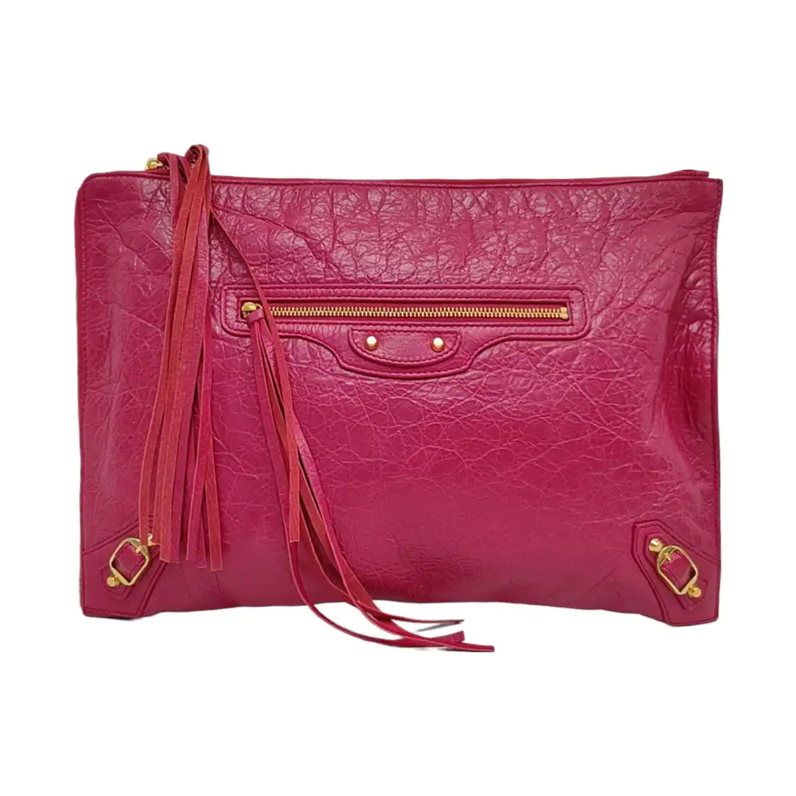 BALENCIAGA Classic City Plum red sheepskin embossed studded biker bag, handbag Golden hardware-(SKU)-958906839