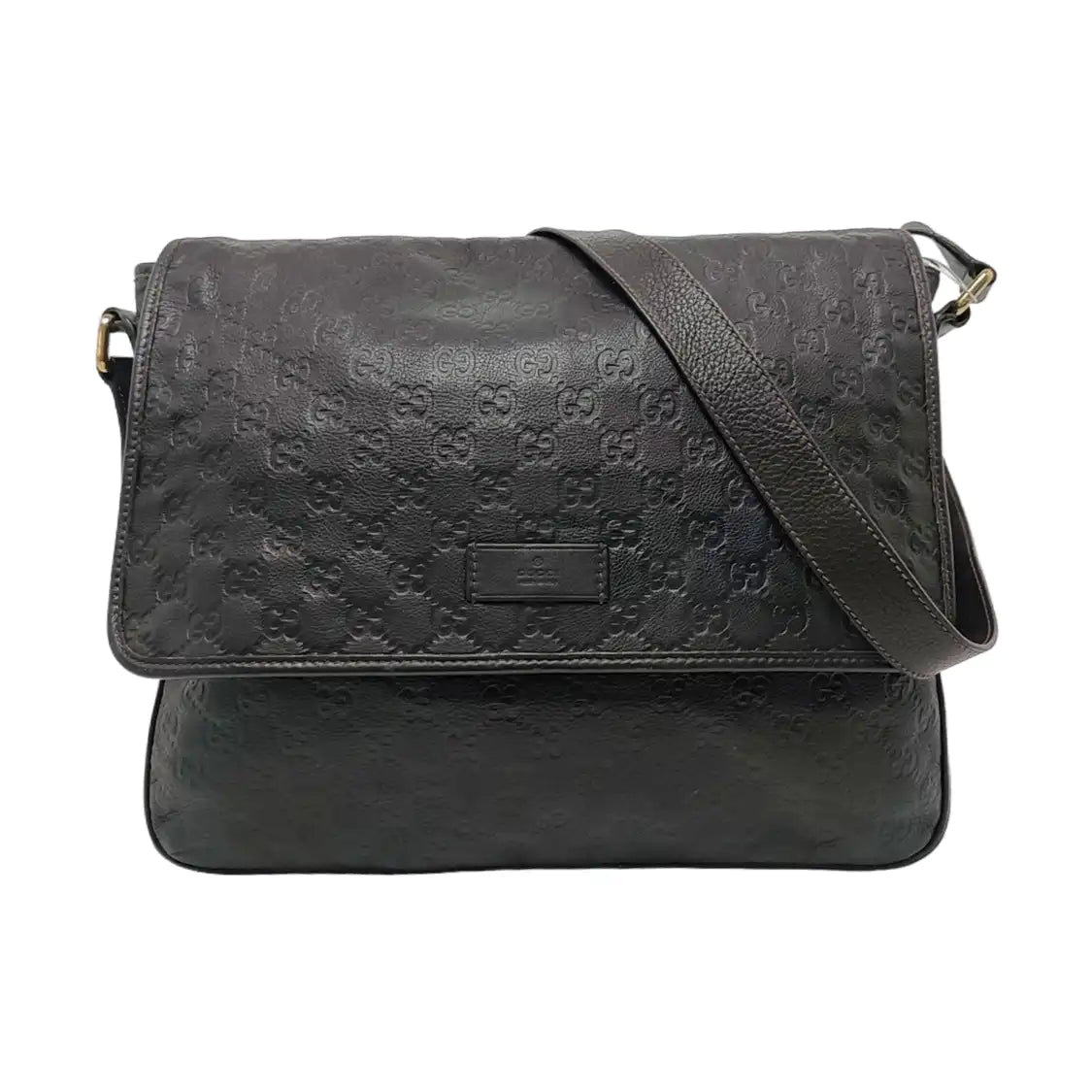 GUCCI Dark Brown Cowhide Monogram Stamped Crossbody Bag Single Shoulder Bag Golden hardware-(SKU)-958917159