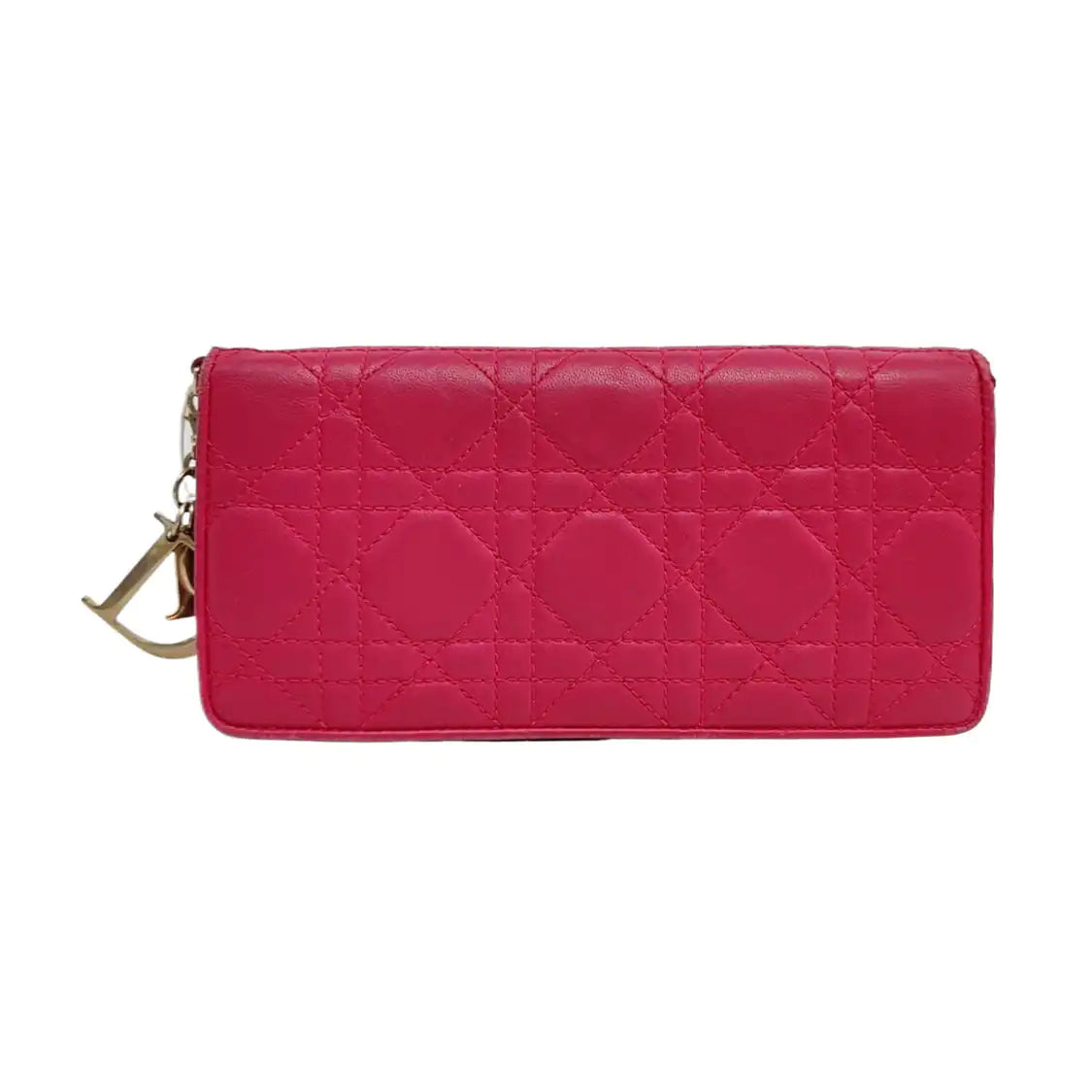 DIOR Lady Dior Fuchsia sheepskin cannage-quilted wallet Golden hardware-(SKU)-959164811
