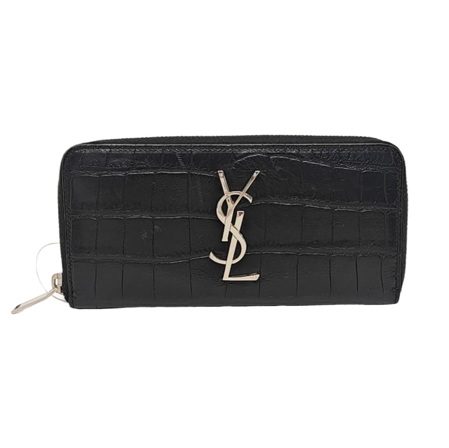 YSL KATE Black cowhide crocodile leather wallet Silver Hardware-(SKU)-958931869