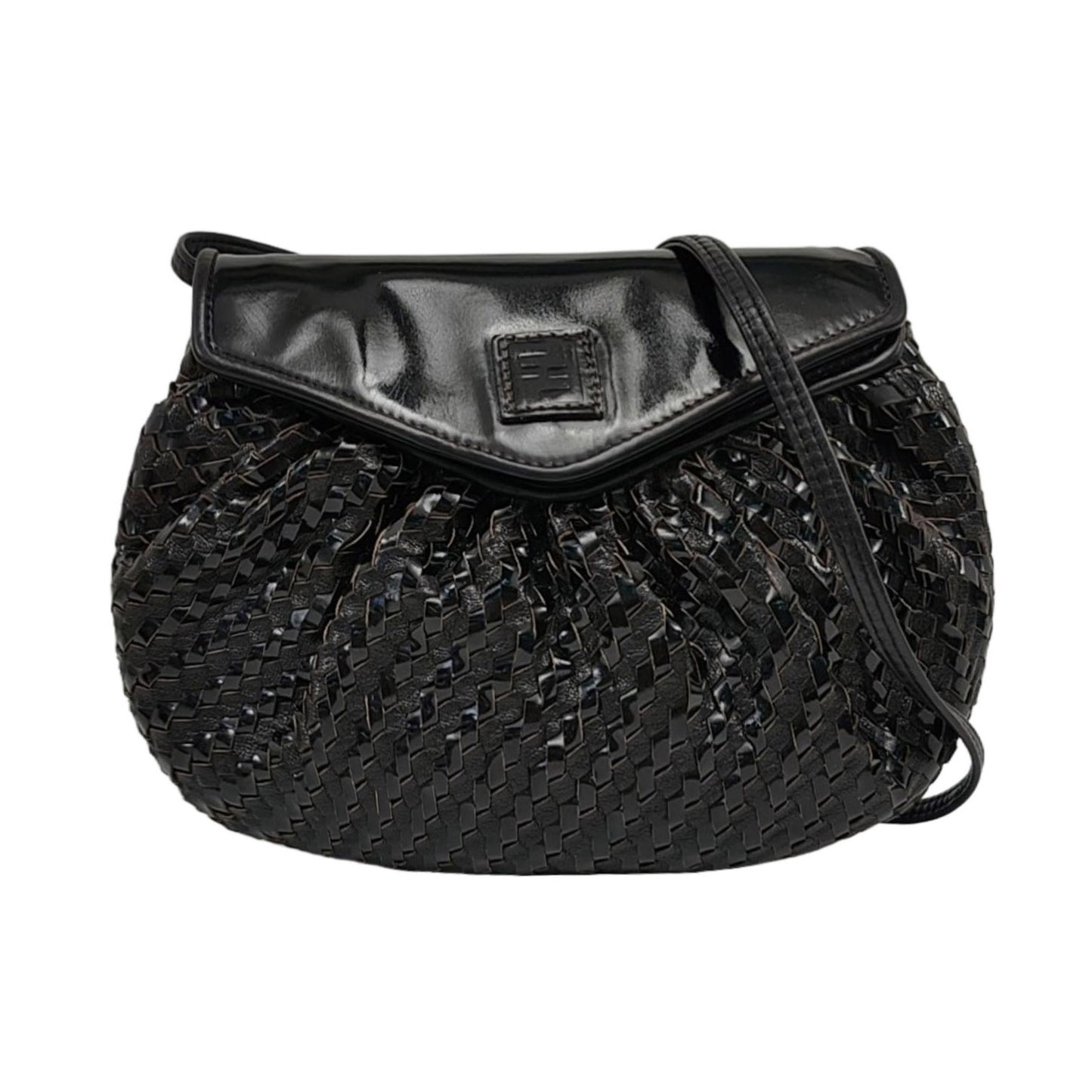 FENDI Black Leather Woven Single Shoulder Handbag Silver Hardware Removable shoulder strap-(SKU)-959209591