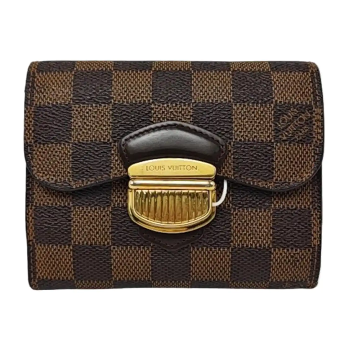 LOUIS VUITTON JOEY Brown Coated Canvas Checkered Wallet Golden hardware-(SKU)-959275247