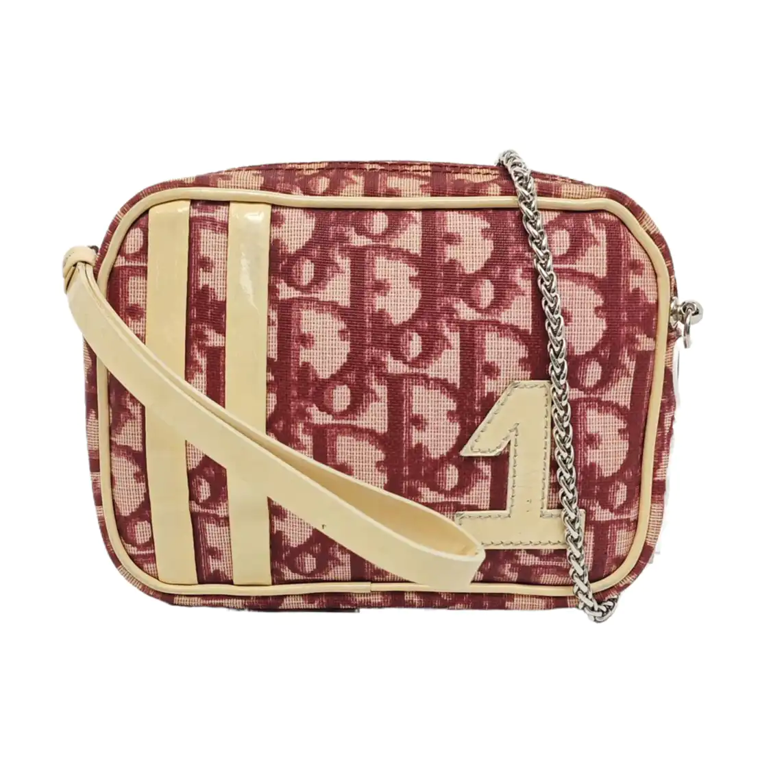 DIOR Camera Bag Burgundy Coated Canvas Monogrammed Handbag Handbag Golden Silver Hardware-(SKU)-959105471