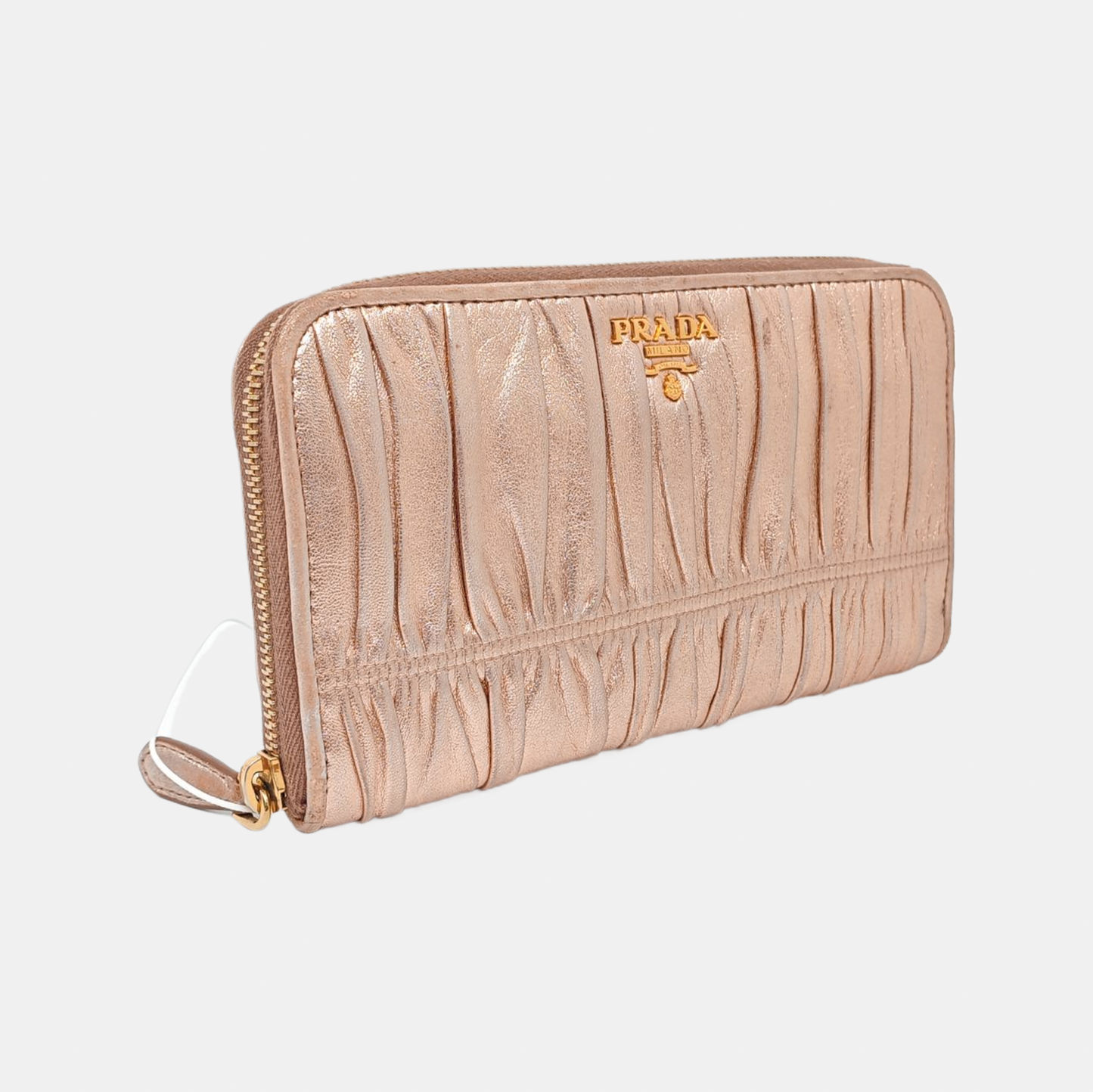 PRADA Rose Gold Sheepskin Quilted Wallet Golden hardware-(SKU)-959285692