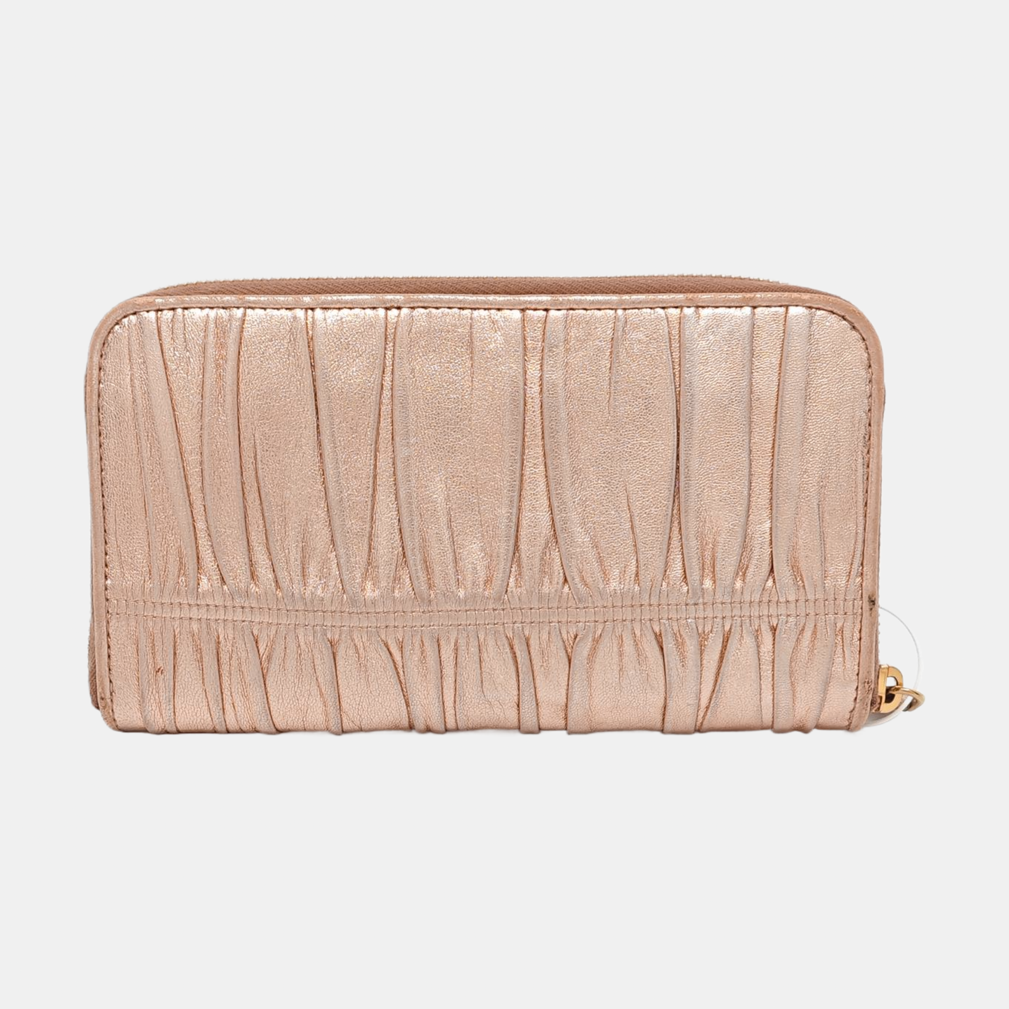 PRADA Rose Gold Sheepskin Quilted Wallet Golden hardware-(SKU)-959285692