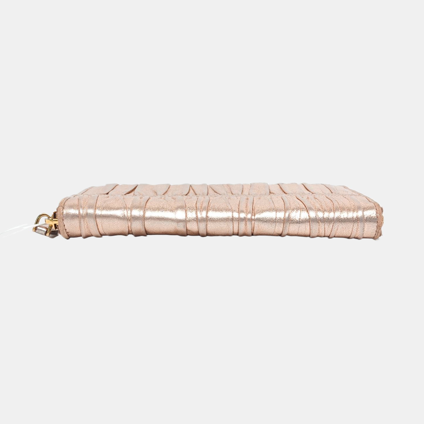 PRADA Rose Gold Sheepskin Quilted Wallet Golden hardware-(SKU)-959285692
