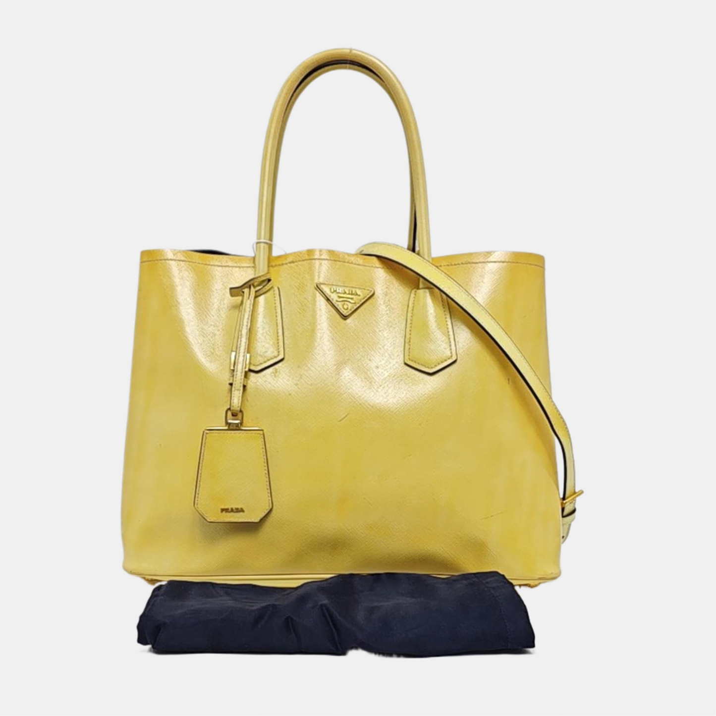 PRADA Double Yellow cowhide logo cross-grain shoulder bag Golden hardware Removable shoulder strap-(SKU)-945527362